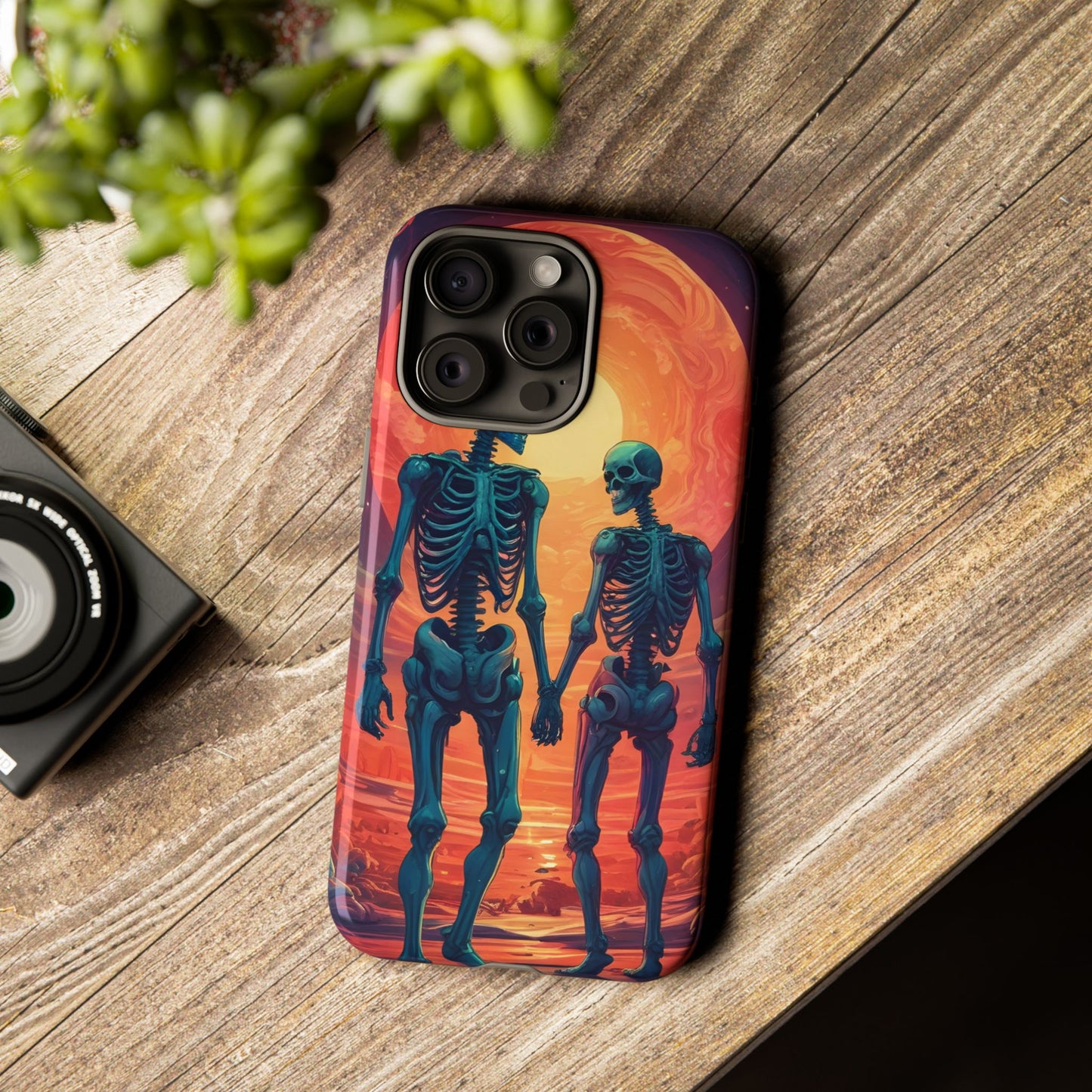 Carcasa de teléfono con esqueletos románticos, funda resistente para teléfono, accesorio de Halloween, regalo único, funda de teléfono para parejas, estética espeluznante.