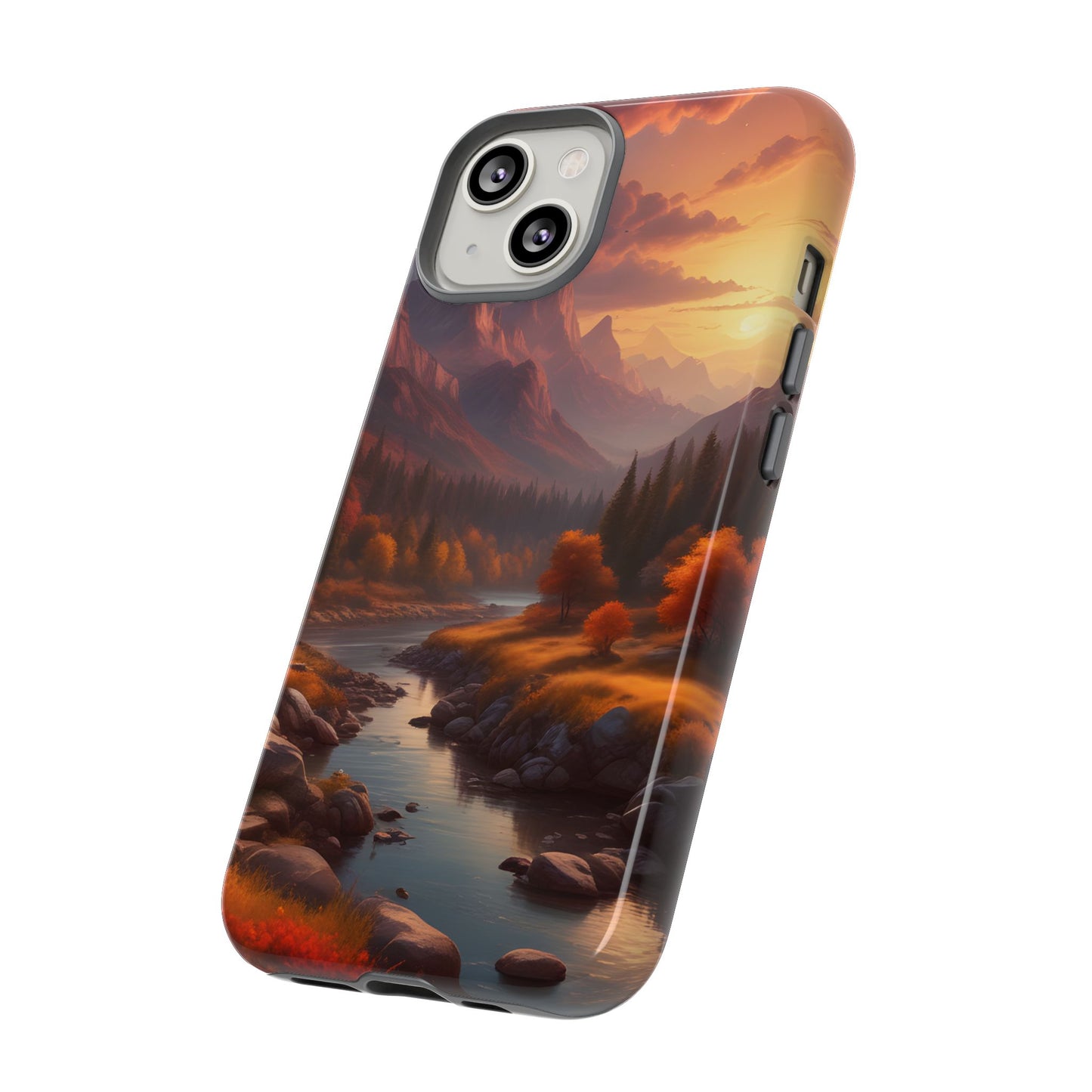 Carcasa para teléfono con diseño de atardecer otoñal en la montaña, regalo para amantes de la naturaleza, funda resistente para teléfono, accesorio para aventuras al aire libre, funda con arte paisajístico.