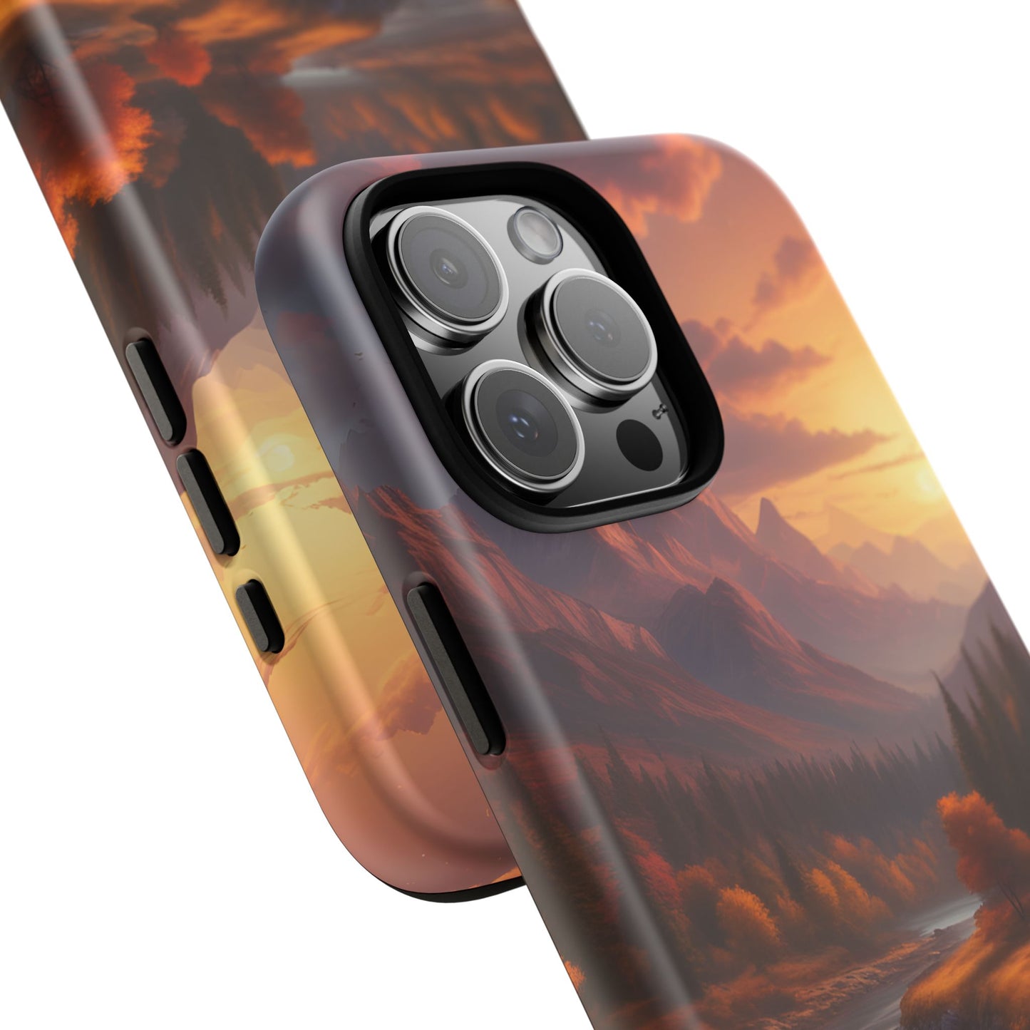 Carcasa para teléfono con diseño de atardecer otoñal en la montaña, regalo para amantes de la naturaleza, funda resistente para teléfono, accesorio para aventuras al aire libre, funda con arte paisajístico.