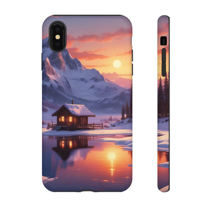 Snowy Mountain Cabin Phone Case, Tough Cases for Nature Lovers, Scenic Phone Cover, Gift for Hikers, Outdoor Adventure Accessory