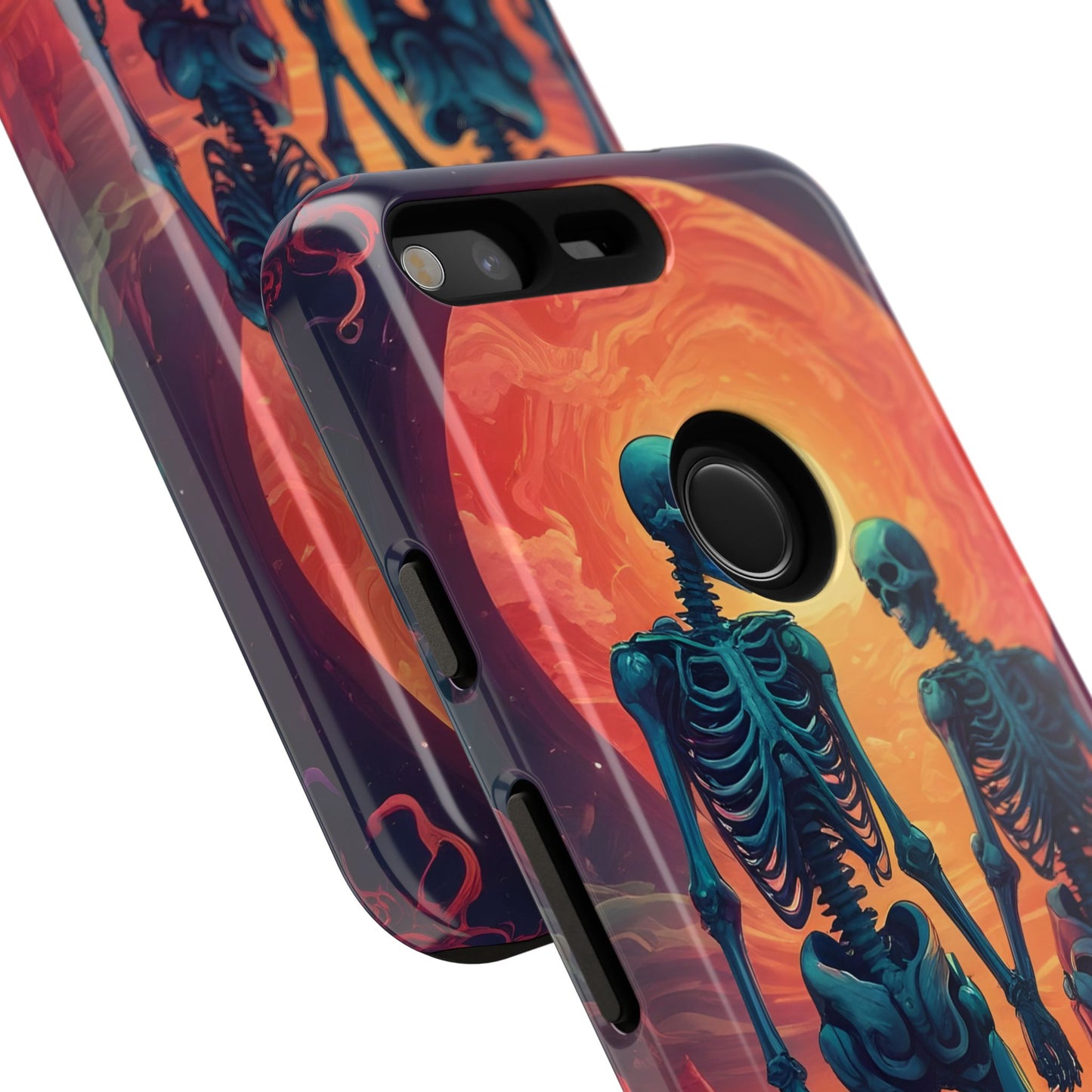 Carcasa de teléfono con esqueletos románticos, funda resistente para teléfono, accesorio de Halloween, regalo único, funda de teléfono para parejas, estética espeluznante.