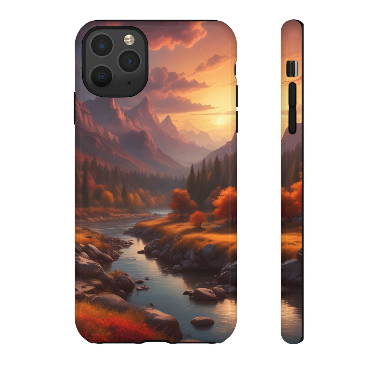 Carcasa para teléfono con diseño de atardecer otoñal en la montaña, regalo para amantes de la naturaleza, funda resistente para teléfono, accesorio para aventuras al aire libre, funda con arte paisajístico.