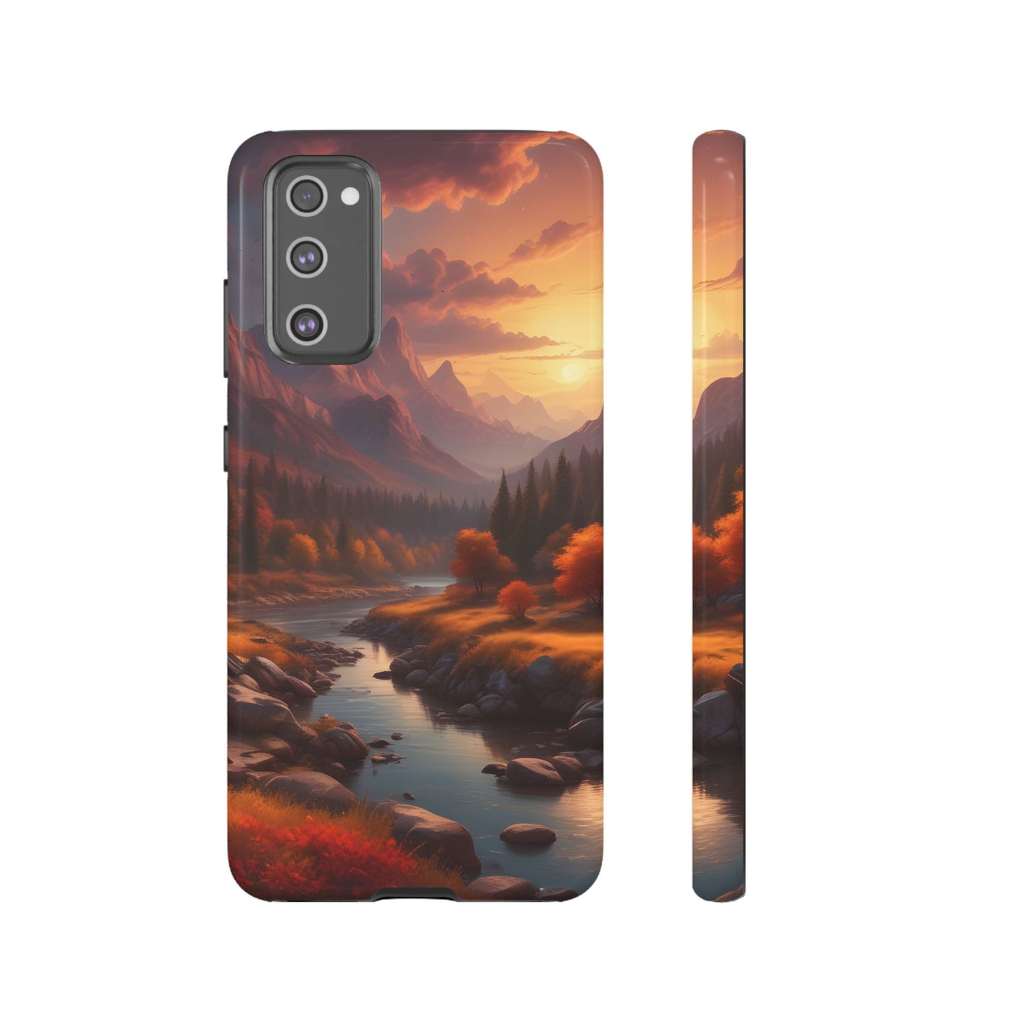 Carcasa para teléfono con diseño de atardecer otoñal en la montaña, regalo para amantes de la naturaleza, funda resistente para teléfono, accesorio para aventuras al aire libre, funda con arte paisajístico.