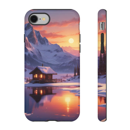 Snowy Mountain Cabin Phone Case, Tough Cases for Nature Lovers, Scenic Phone Cover, Gift for Hikers, Outdoor Adventure Accessory