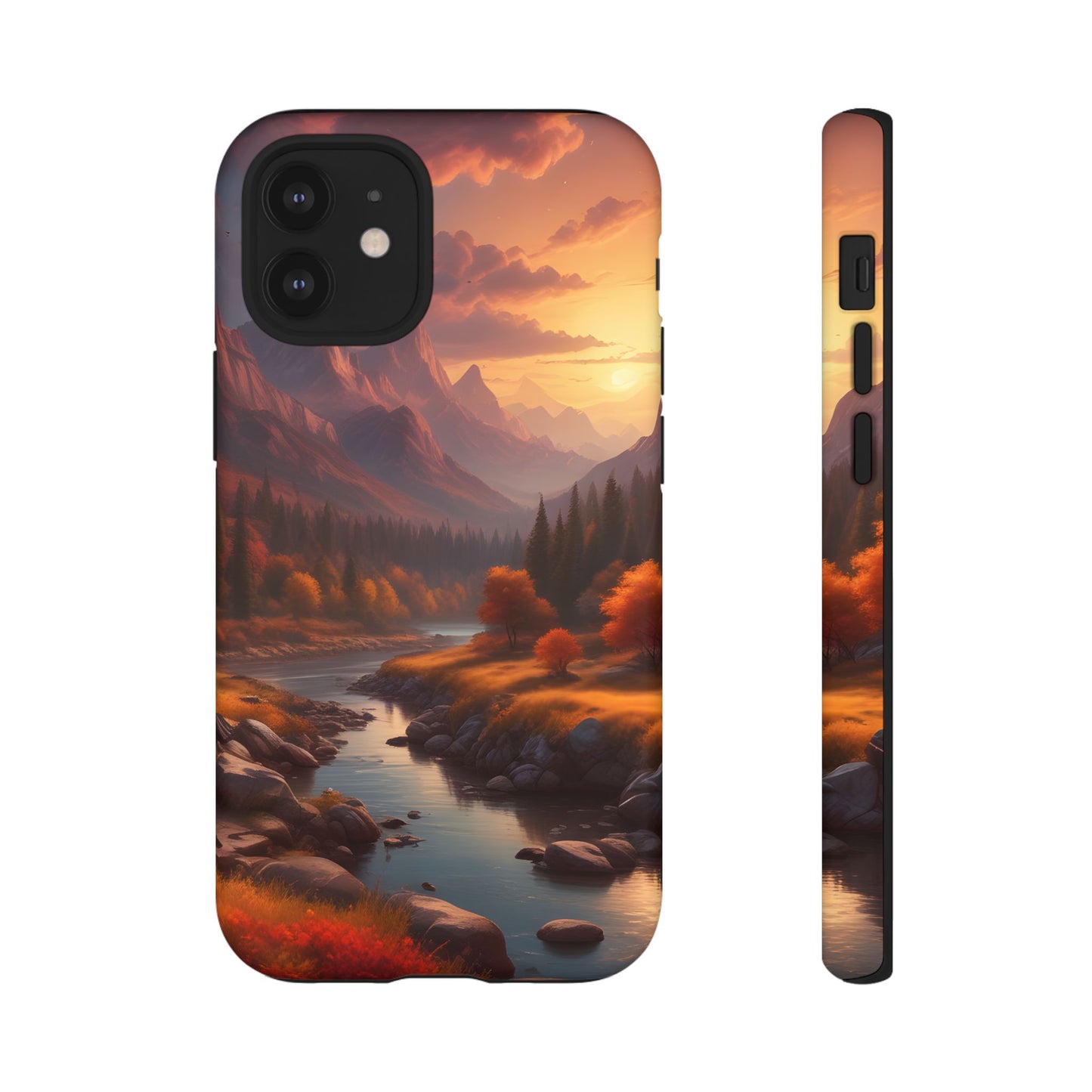 Carcasa para teléfono con diseño de atardecer otoñal en la montaña, regalo para amantes de la naturaleza, funda resistente para teléfono, accesorio para aventuras al aire libre, funda con arte paisajístico.