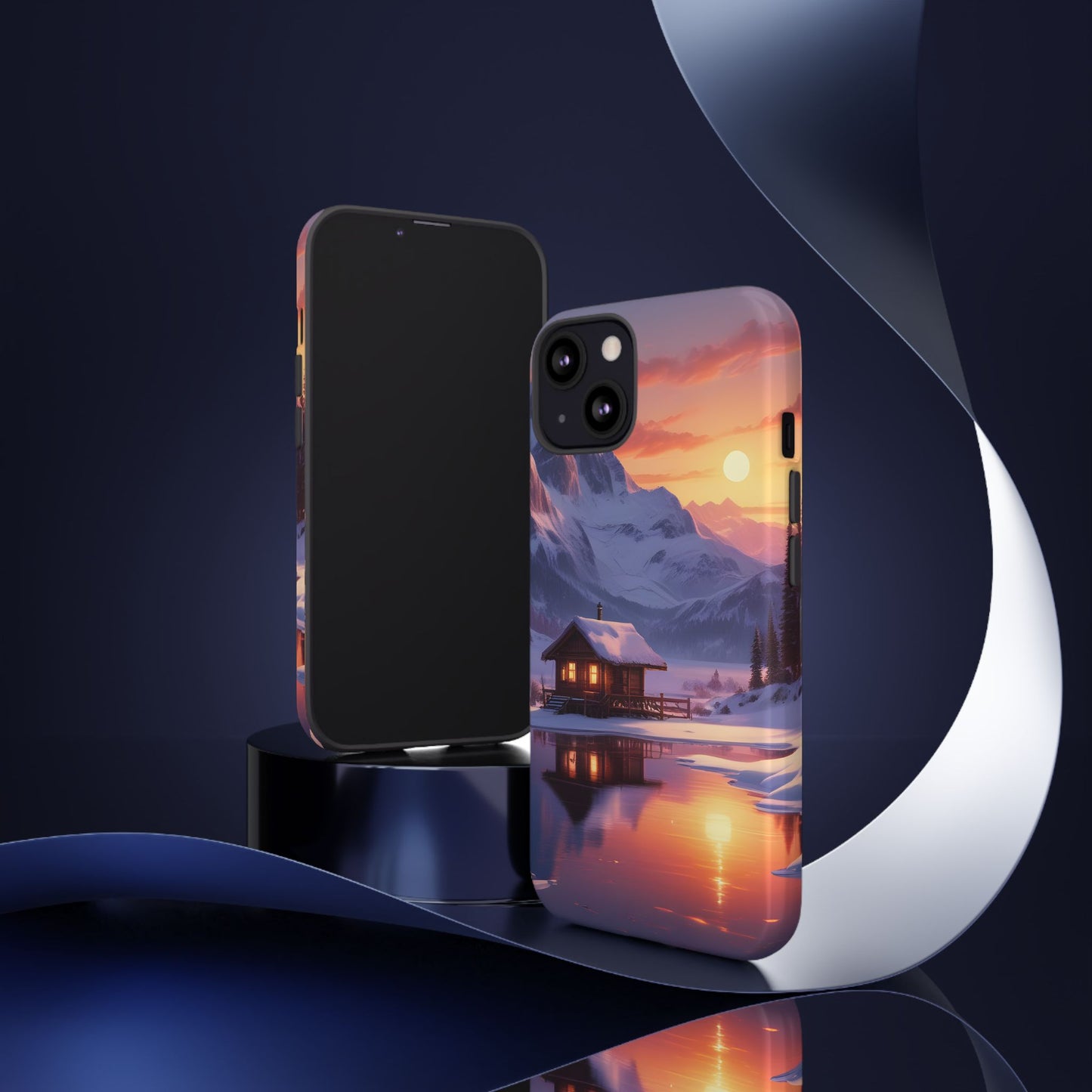 Carcasa para teléfono con diseño de cabaña en la montaña nevada, fundas resistentes para amantes de la naturaleza, cubierta de teléfono con paisaje pintoresco, regalo para excursionistas, accesorio para aventuras al aire libre.