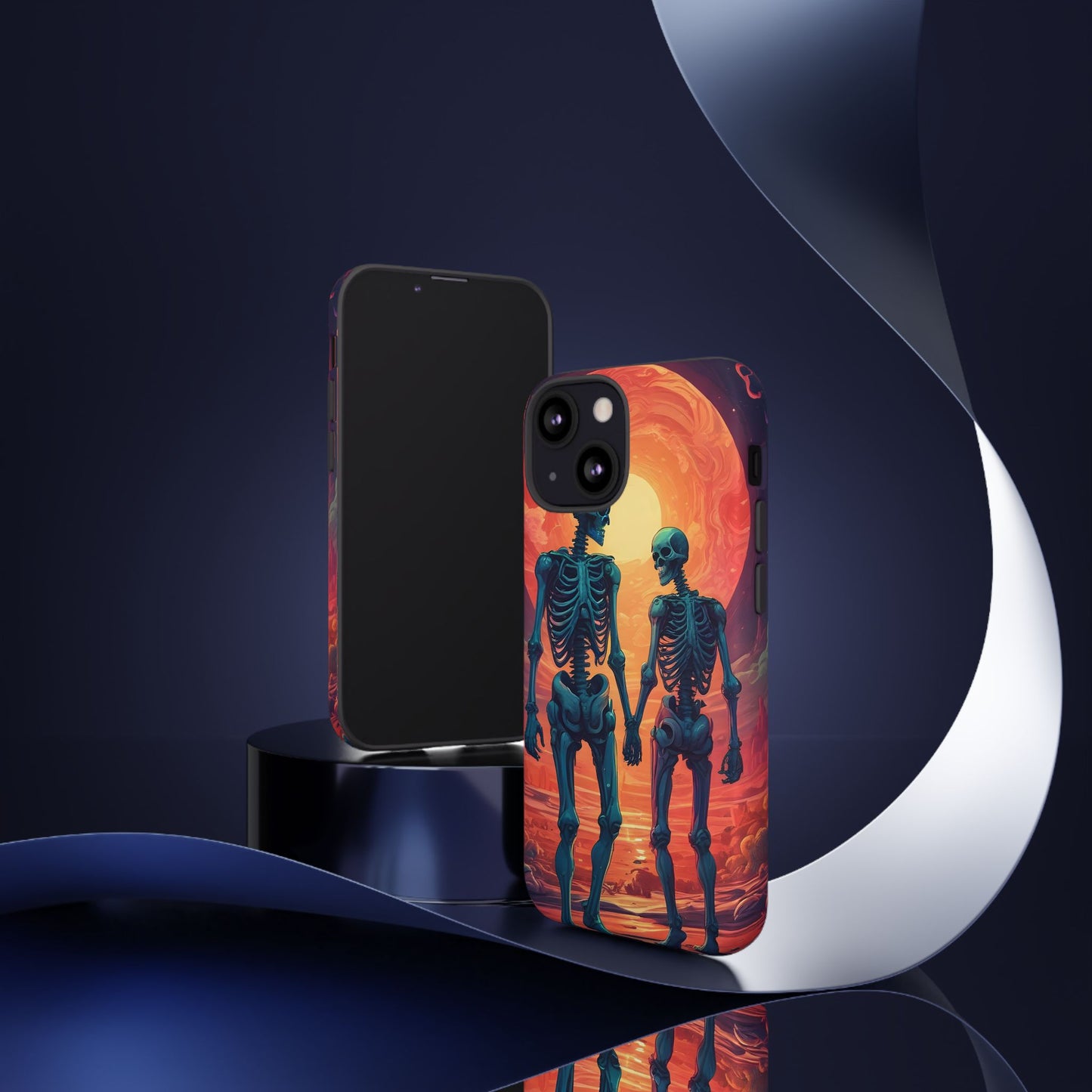 Carcasa de teléfono con esqueletos románticos, funda resistente para teléfono, accesorio de Halloween, regalo único, funda de teléfono para parejas, estética espeluznante.