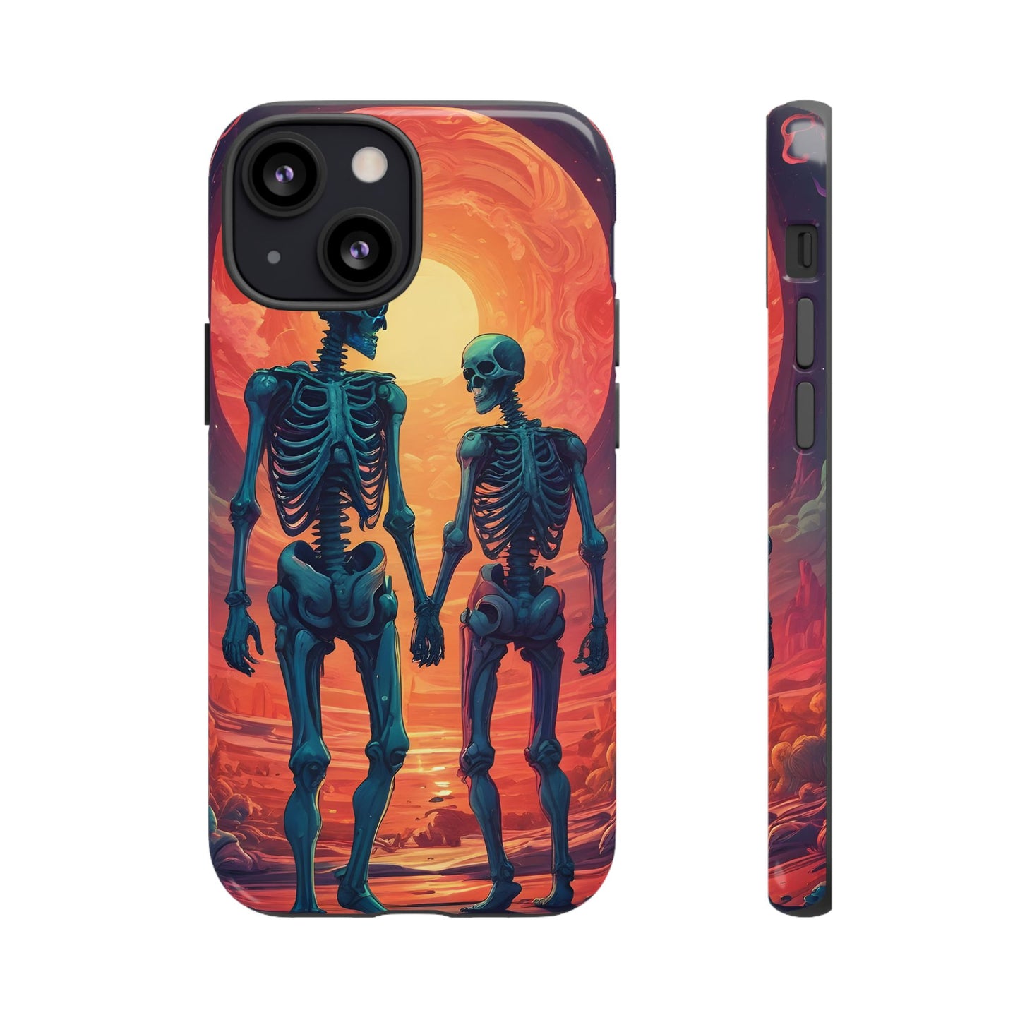 Carcasa de teléfono con esqueletos románticos, funda resistente para teléfono, accesorio de Halloween, regalo único, funda de teléfono para parejas, estética espeluznante.