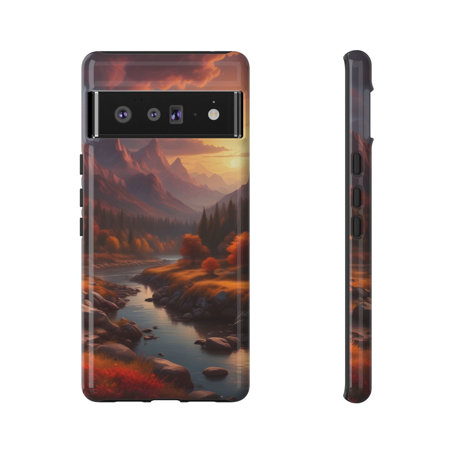 Carcasa para teléfono con diseño de atardecer otoñal en la montaña, regalo para amantes de la naturaleza, funda resistente para teléfono, accesorio para aventuras al aire libre, funda con arte paisajístico.