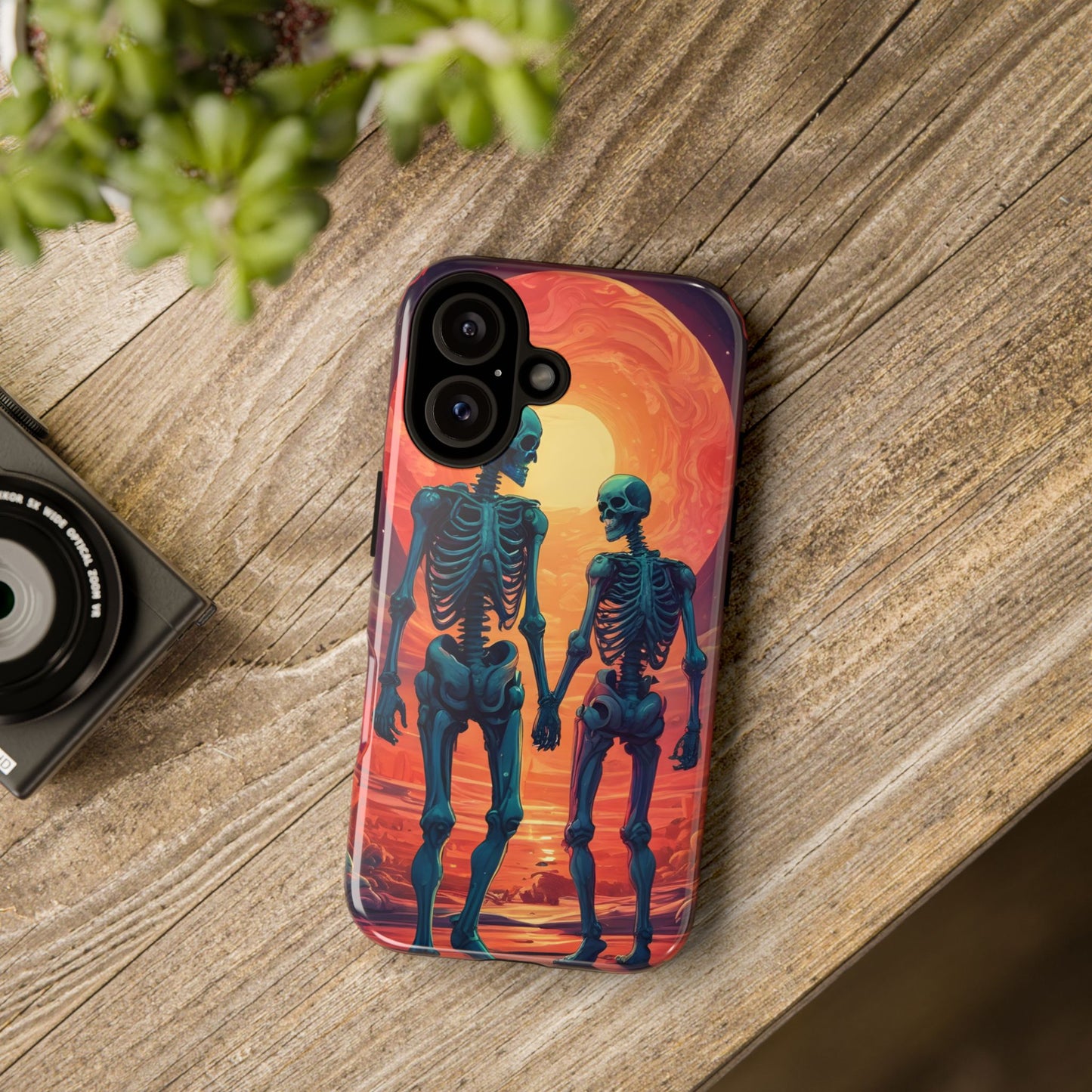 Carcasa de teléfono con esqueletos románticos, funda resistente para teléfono, accesorio de Halloween, regalo único, funda de teléfono para parejas, estética espeluznante.