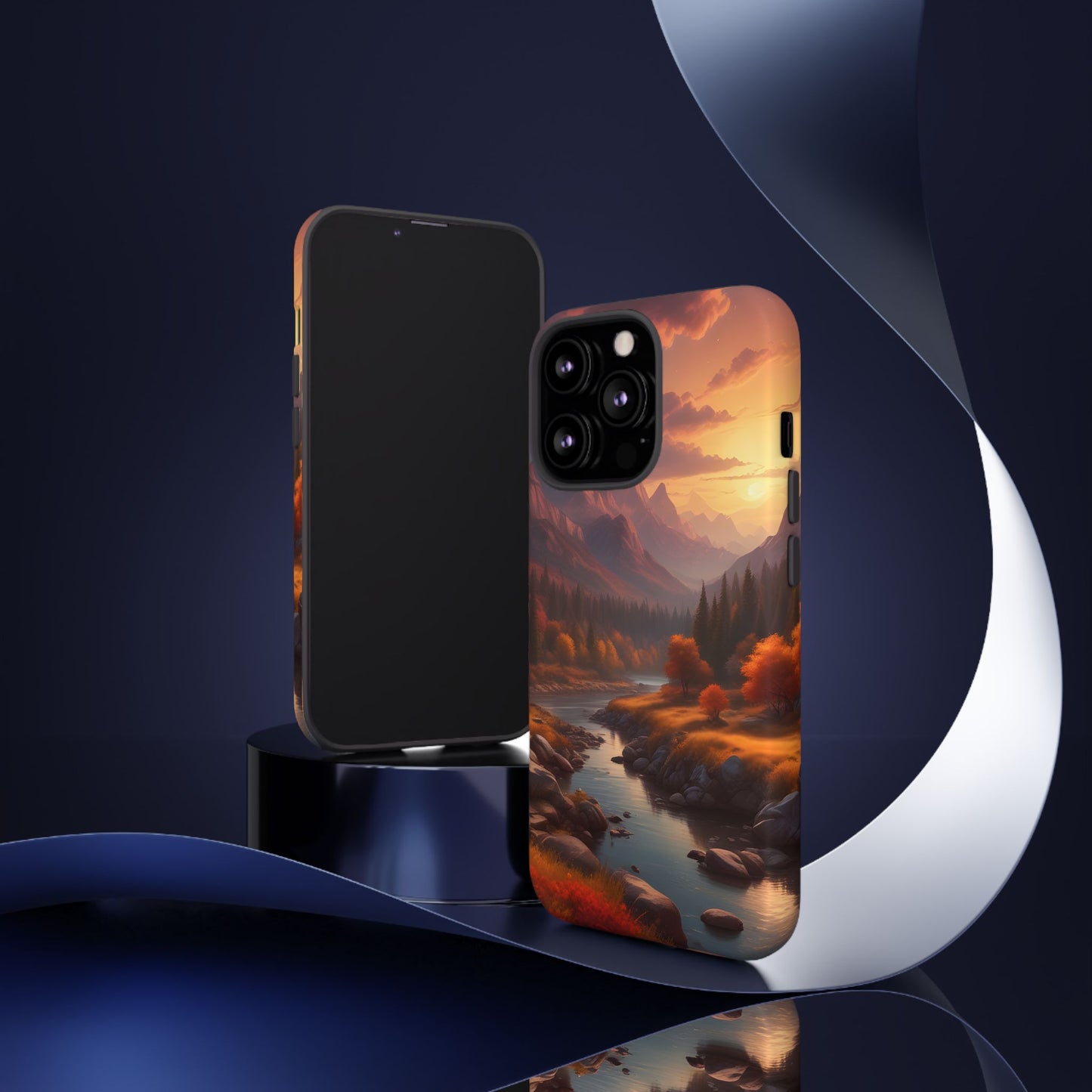 Carcasa para teléfono con diseño de atardecer otoñal en la montaña, regalo para amantes de la naturaleza, funda resistente para teléfono, accesorio para aventuras al aire libre, funda con arte paisajístico.