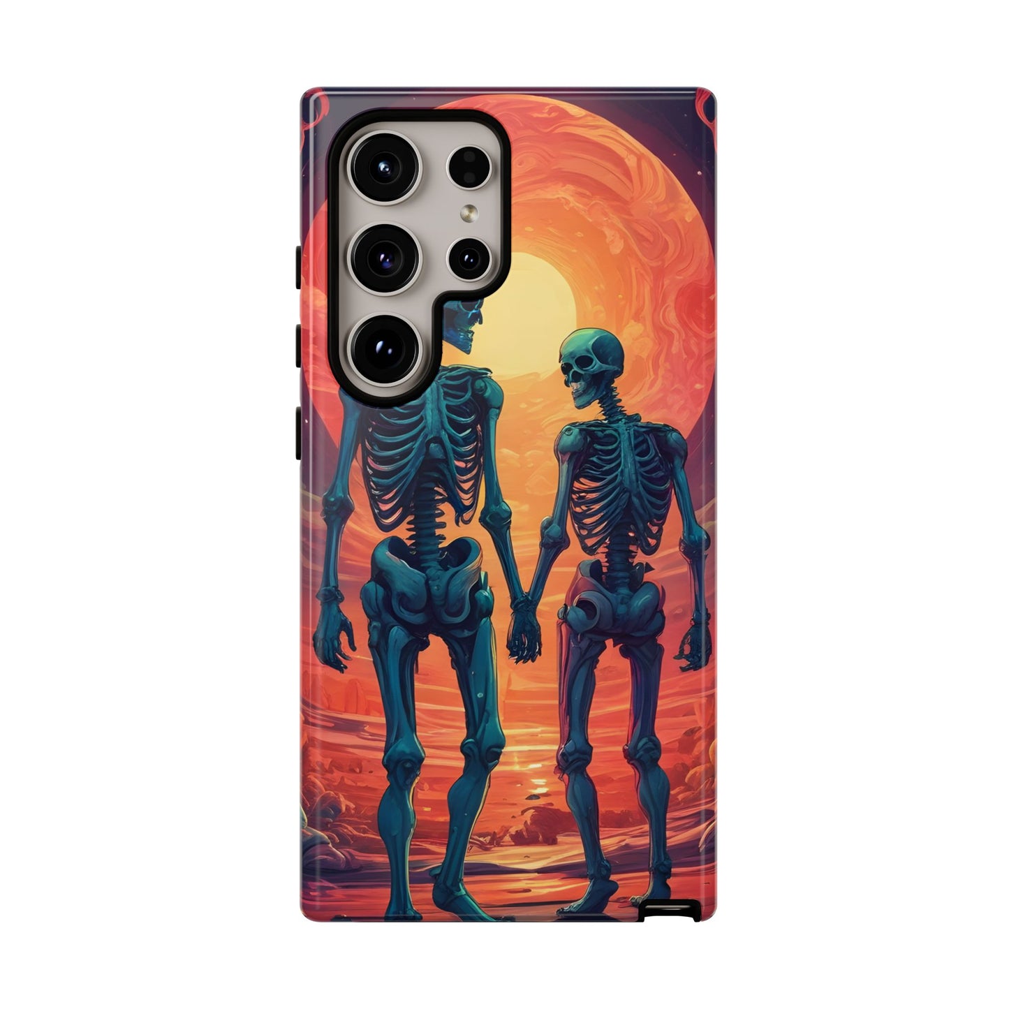 Carcasa de teléfono con esqueletos románticos, funda resistente para teléfono, accesorio de Halloween, regalo único, funda de teléfono para parejas, estética espeluznante.