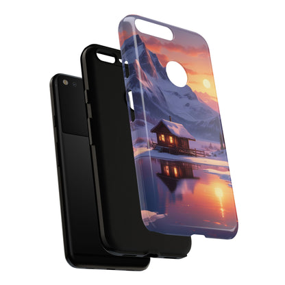 Snowy Mountain Cabin Phone Case, Tough Cases for Nature Lovers, Scenic Phone Cover, Gift for Hikers, Outdoor Adventure Accessory