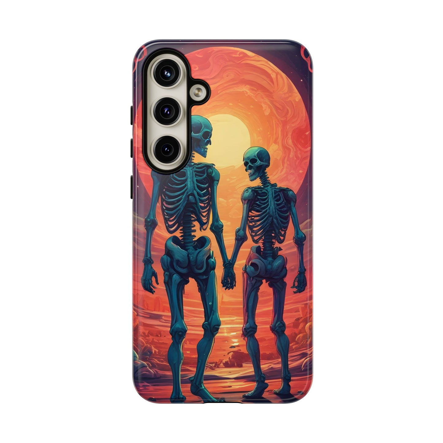 Carcasa de teléfono con esqueletos románticos, funda resistente para teléfono, accesorio de Halloween, regalo único, funda de teléfono para parejas, estética espeluznante.