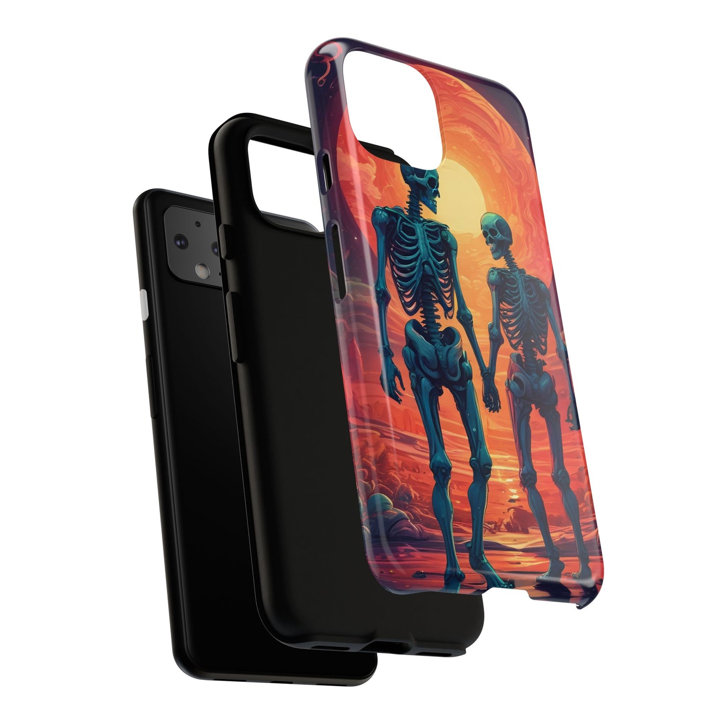 Carcasa de teléfono con esqueletos románticos, funda resistente para teléfono, accesorio de Halloween, regalo único, funda de teléfono para parejas, estética espeluznante.
