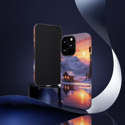 Snowy Mountain Cabin Phone Case, Tough Cases for Nature Lovers, Scenic Phone Cover, Gift for Hikers, Outdoor Adventure Accessory