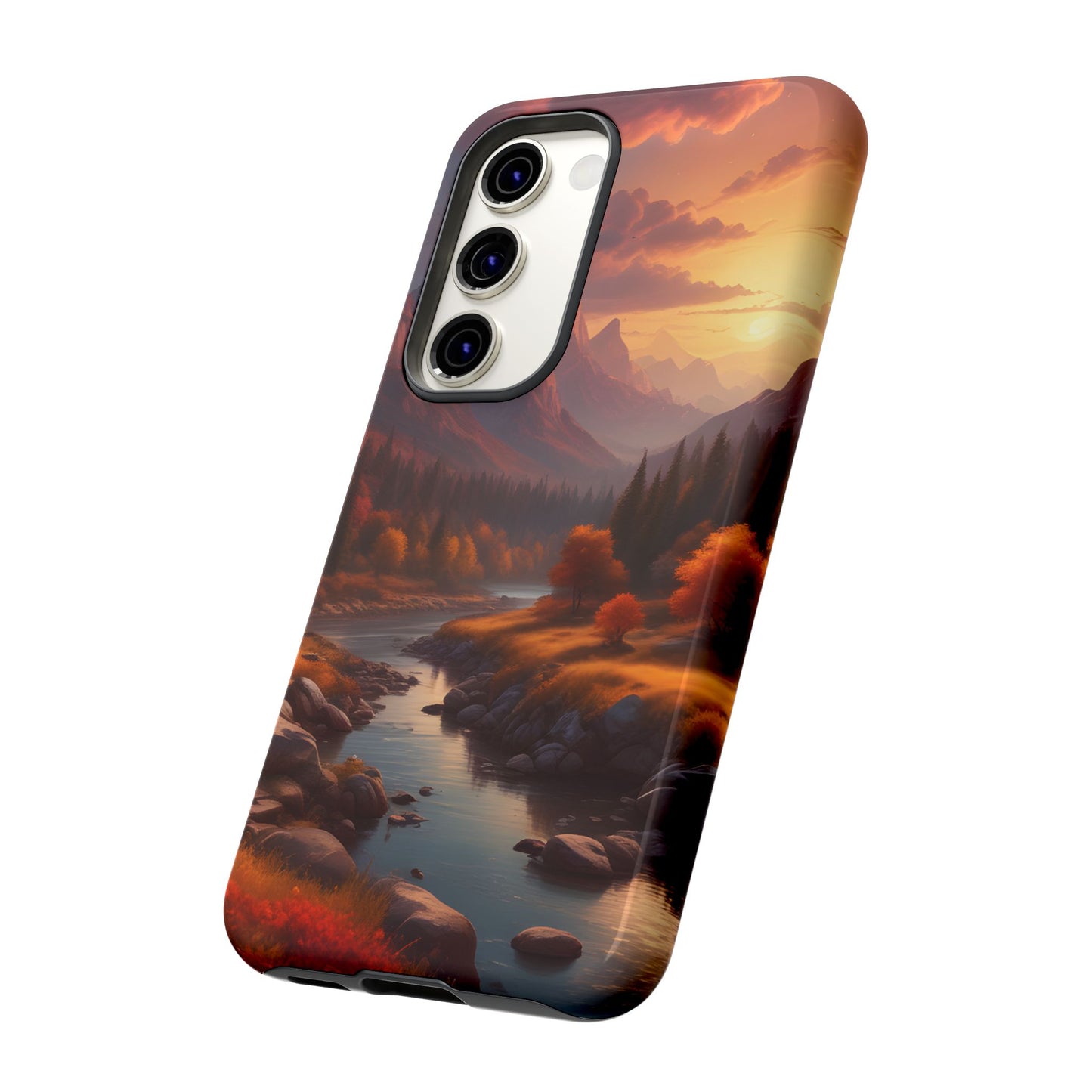 Carcasa para teléfono con diseño de atardecer otoñal en la montaña, regalo para amantes de la naturaleza, funda resistente para teléfono, accesorio para aventuras al aire libre, funda con arte paisajístico.