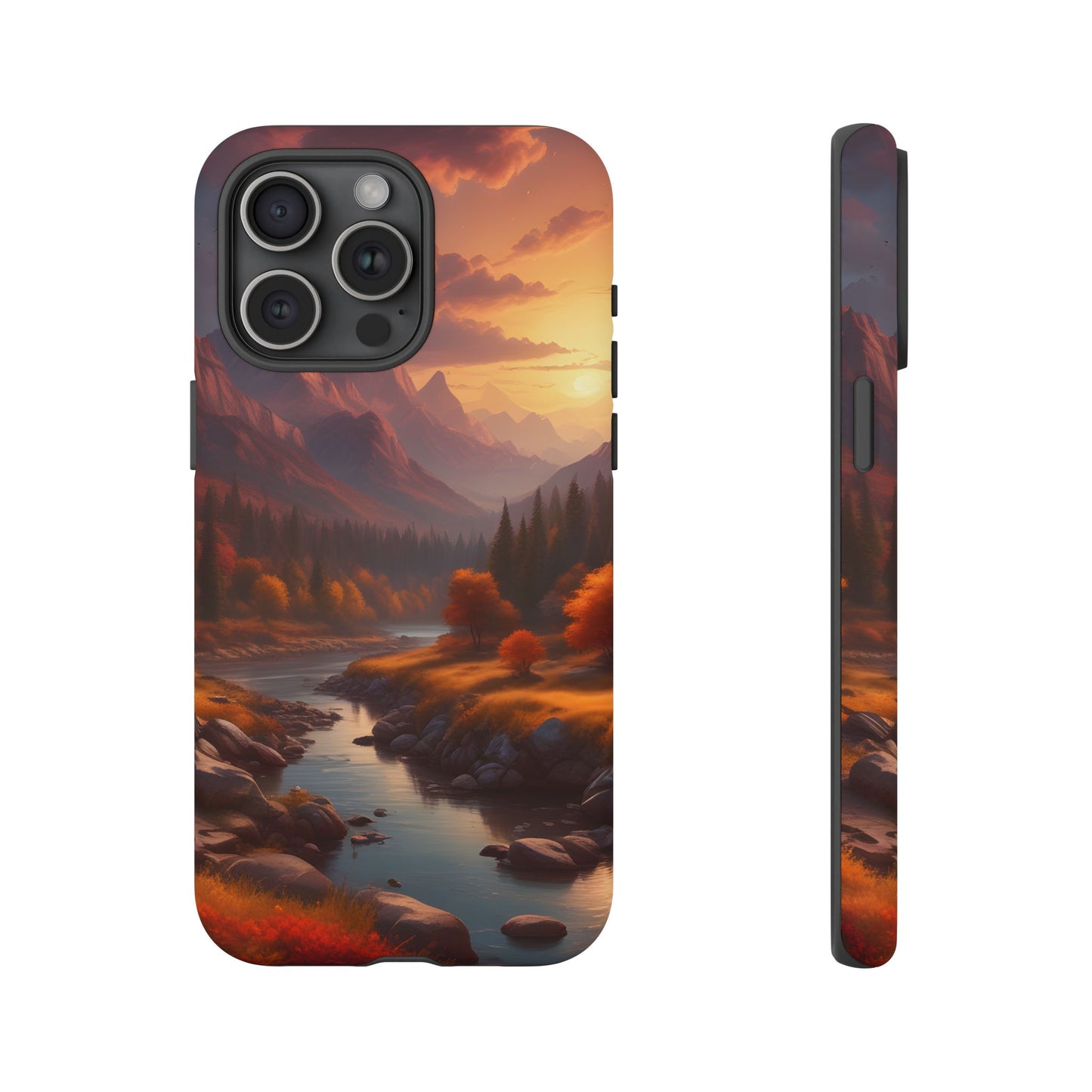Carcasa para teléfono con diseño de atardecer otoñal en la montaña, regalo para amantes de la naturaleza, funda resistente para teléfono, accesorio para aventuras al aire libre, funda con arte paisajístico.