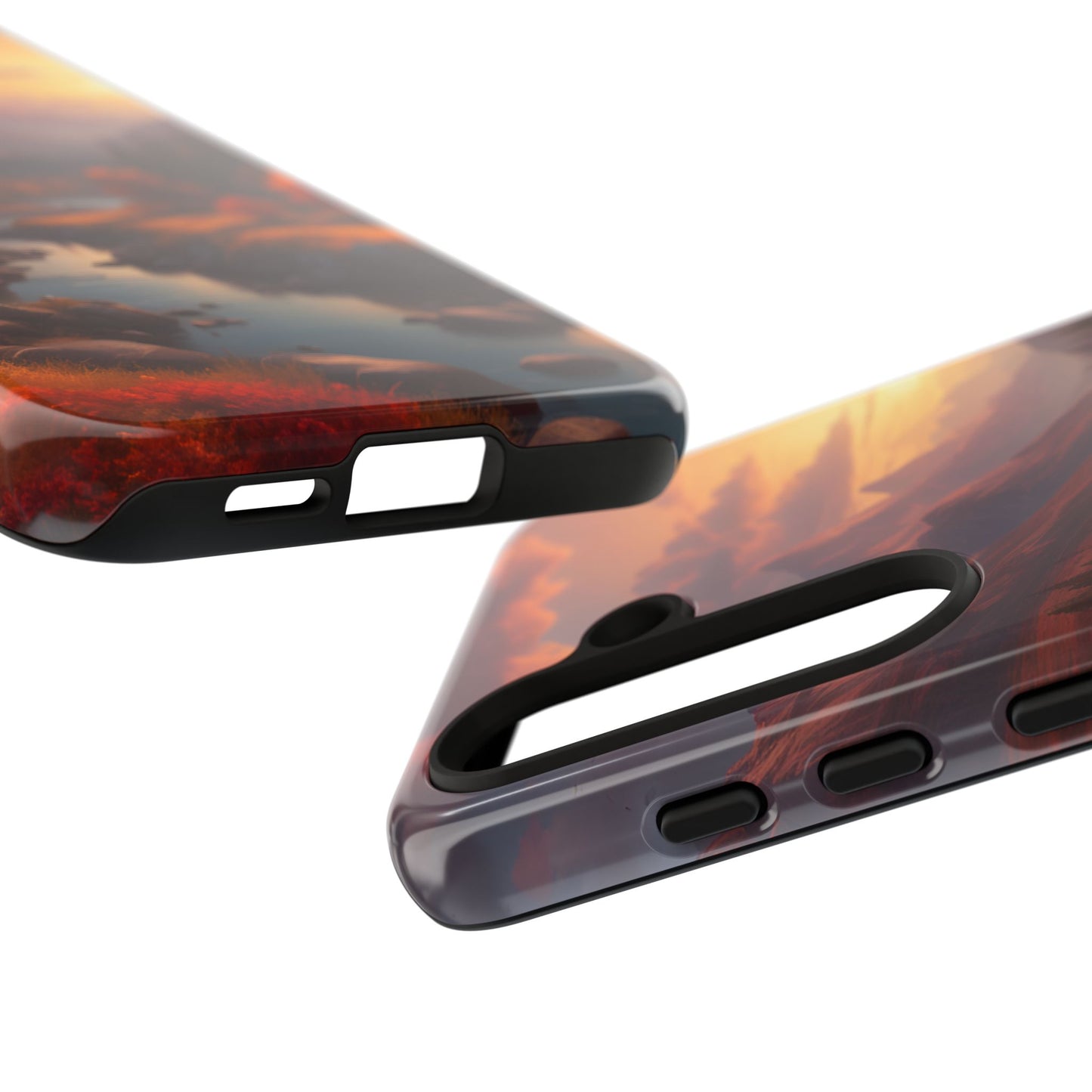 Carcasa para teléfono con diseño de atardecer otoñal en la montaña, regalo para amantes de la naturaleza, funda resistente para teléfono, accesorio para aventuras al aire libre, funda con arte paisajístico.