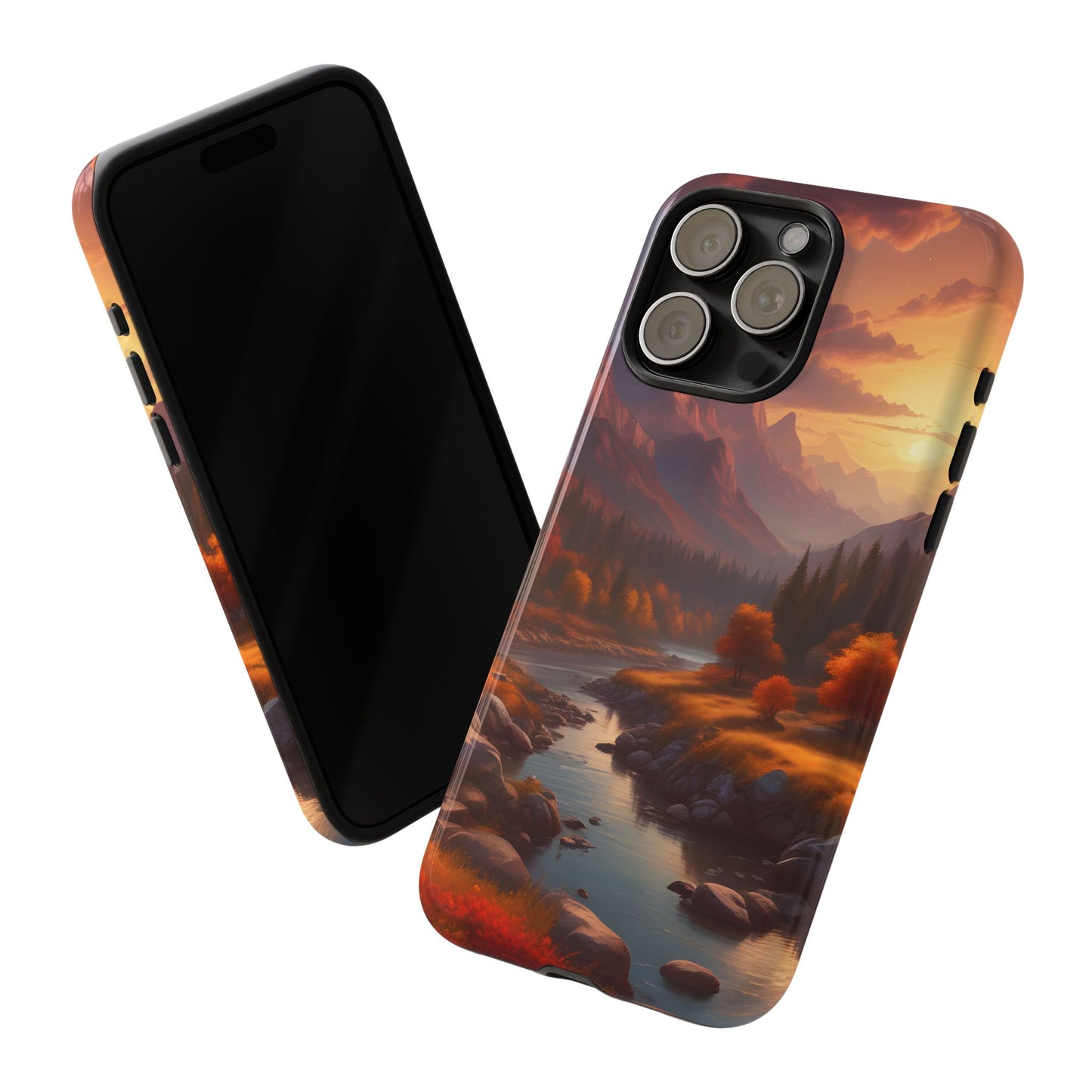 Carcasa para teléfono con diseño de atardecer otoñal en la montaña, regalo para amantes de la naturaleza, funda resistente para teléfono, accesorio para aventuras al aire libre, funda con arte paisajístico.