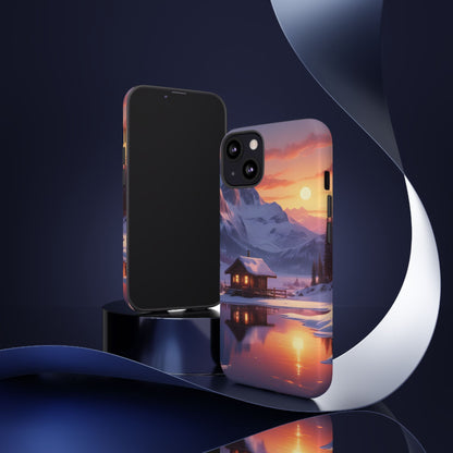 Snowy Mountain Cabin Phone Case, Tough Cases for Nature Lovers, Scenic Phone Cover, Gift for Hikers, Outdoor Adventure Accessory
