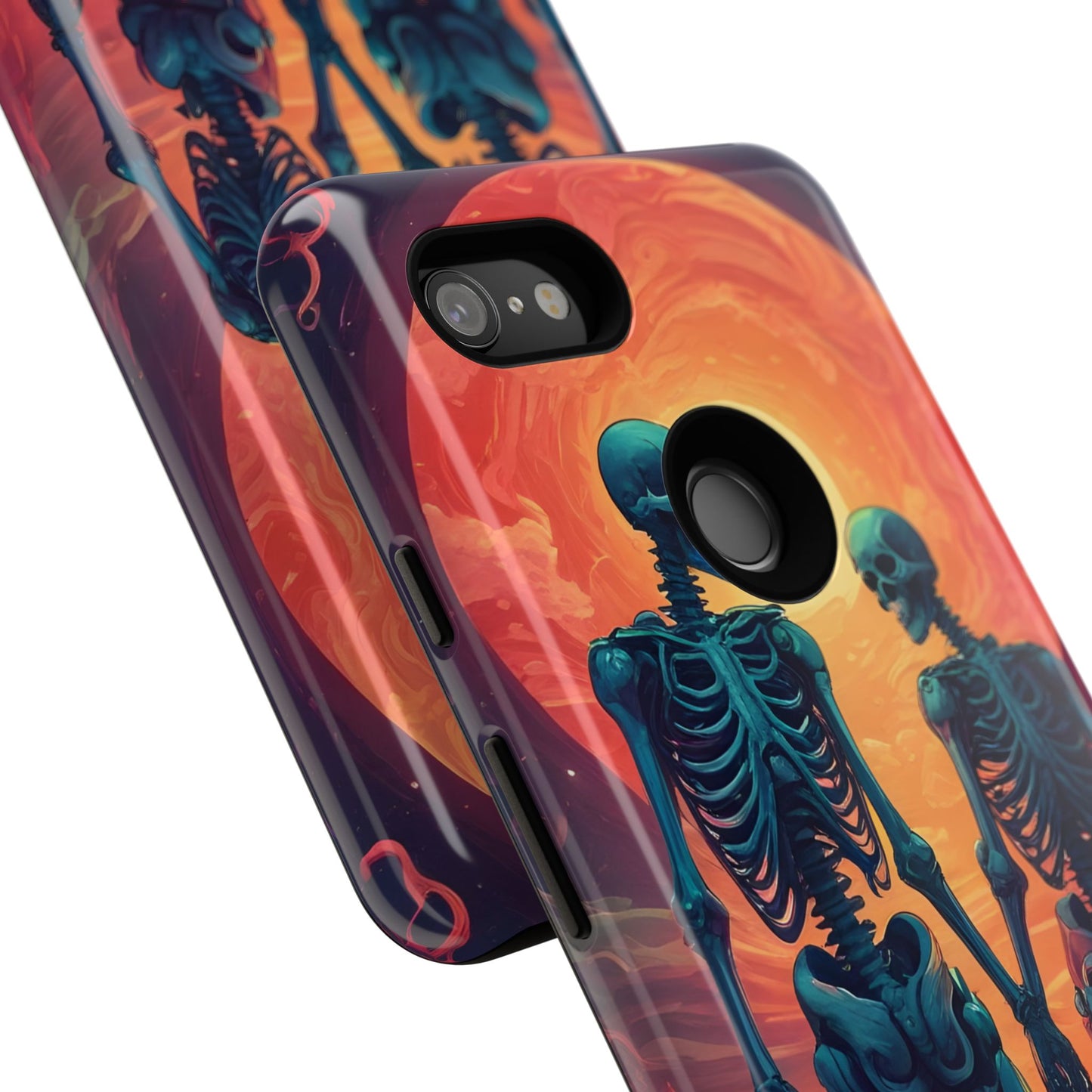 Carcasa de teléfono con esqueletos románticos, funda resistente para teléfono, accesorio de Halloween, regalo único, funda de teléfono para parejas, estética espeluznante.