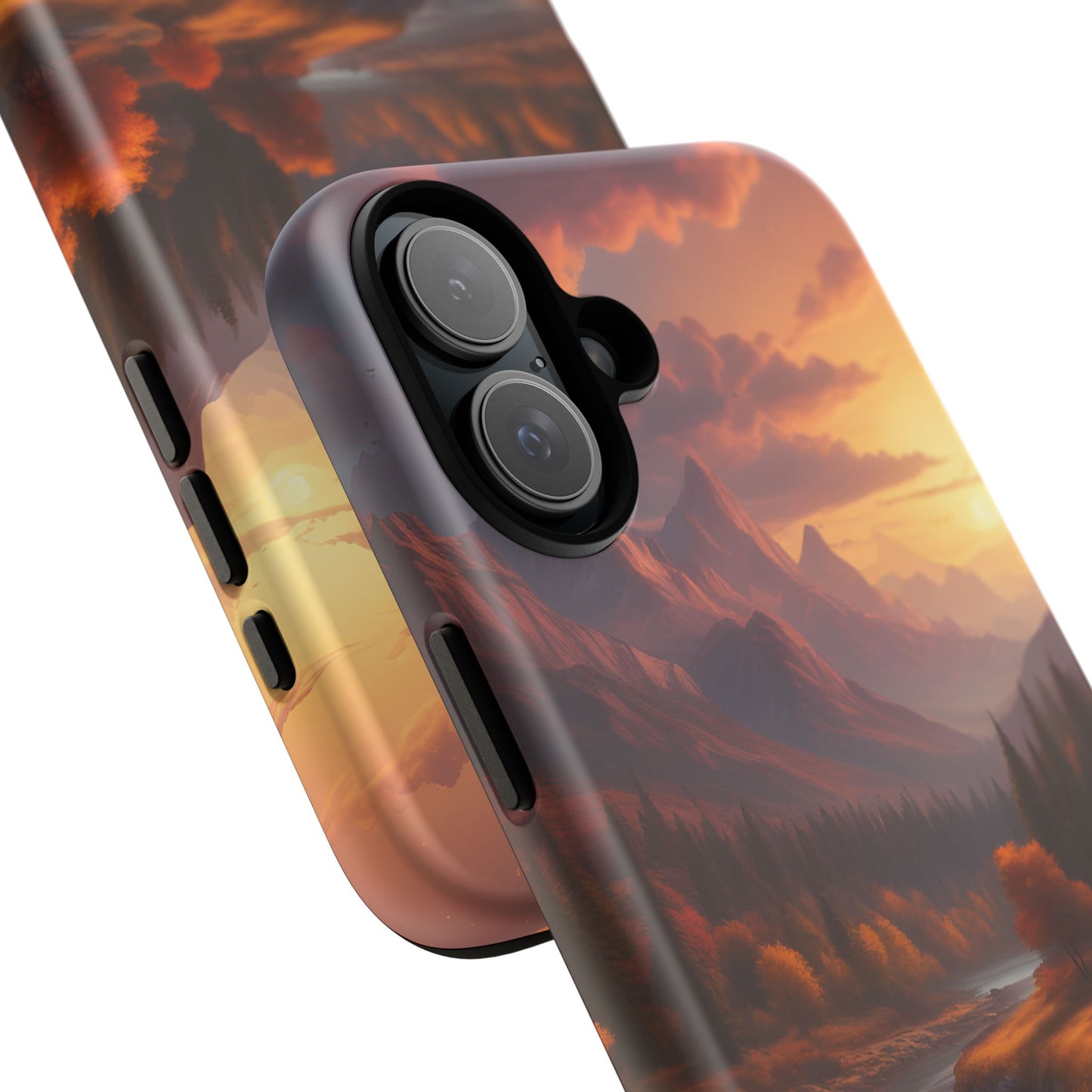 Carcasa para teléfono con diseño de atardecer otoñal en la montaña, regalo para amantes de la naturaleza, funda resistente para teléfono, accesorio para aventuras al aire libre, funda con arte paisajístico.