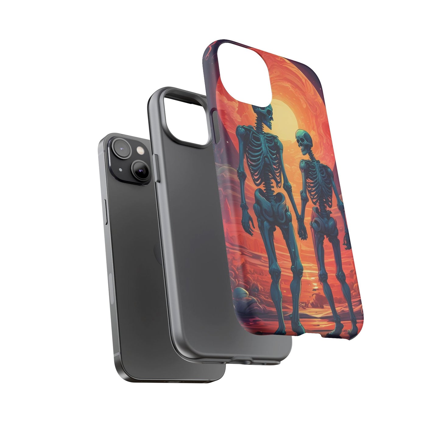 Carcasa de teléfono con esqueletos románticos, funda resistente para teléfono, accesorio de Halloween, regalo único, funda de teléfono para parejas, estética espeluznante.