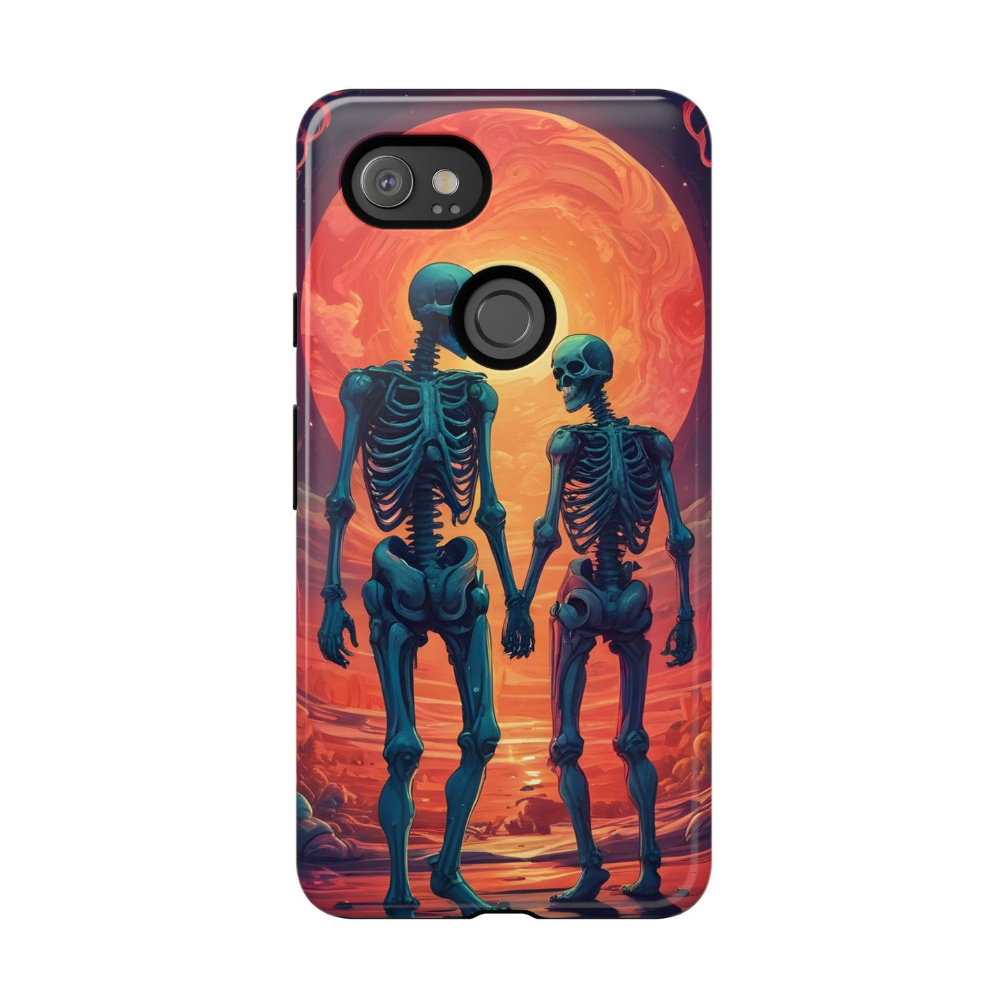 Carcasa de teléfono con esqueletos románticos, funda resistente para teléfono, accesorio de Halloween, regalo único, funda de teléfono para parejas, estética espeluznante.