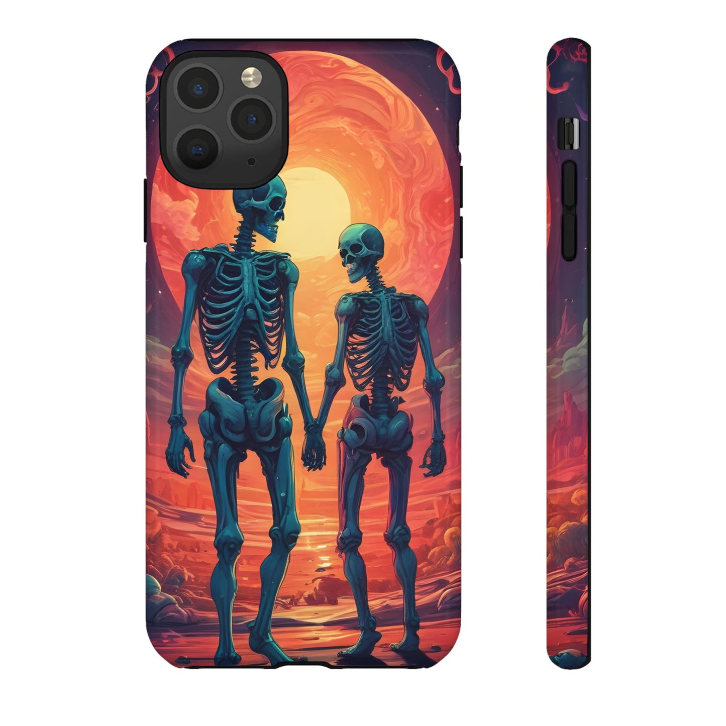 Carcasa de teléfono con esqueletos románticos, funda resistente para teléfono, accesorio de Halloween, regalo único, funda de teléfono para parejas, estética espeluznante.