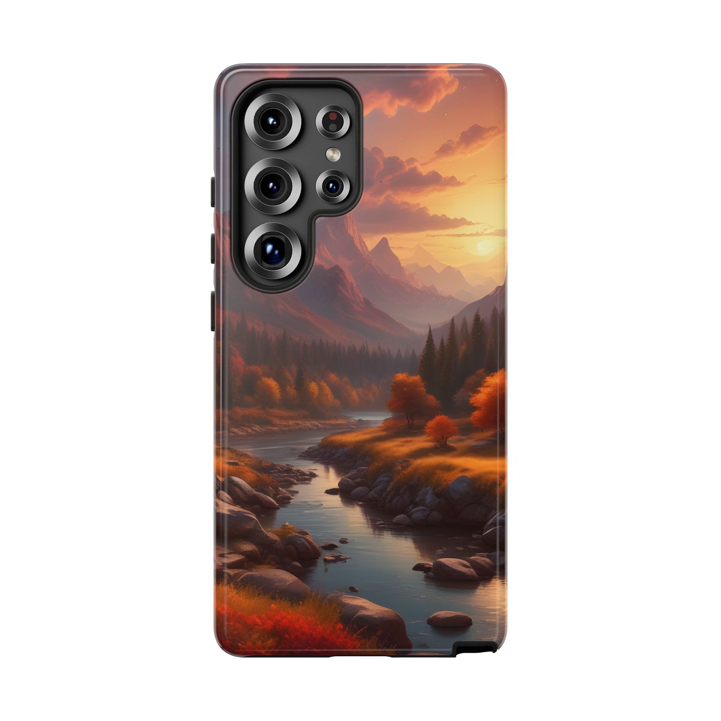 Carcasa para teléfono con diseño de atardecer otoñal en la montaña, regalo para amantes de la naturaleza, funda resistente para teléfono, accesorio para aventuras al aire libre, funda con arte paisajístico.