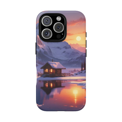 Snowy Mountain Cabin Phone Case, Tough Cases for Nature Lovers, Scenic Phone Cover, Gift for Hikers, Outdoor Adventure Accessory