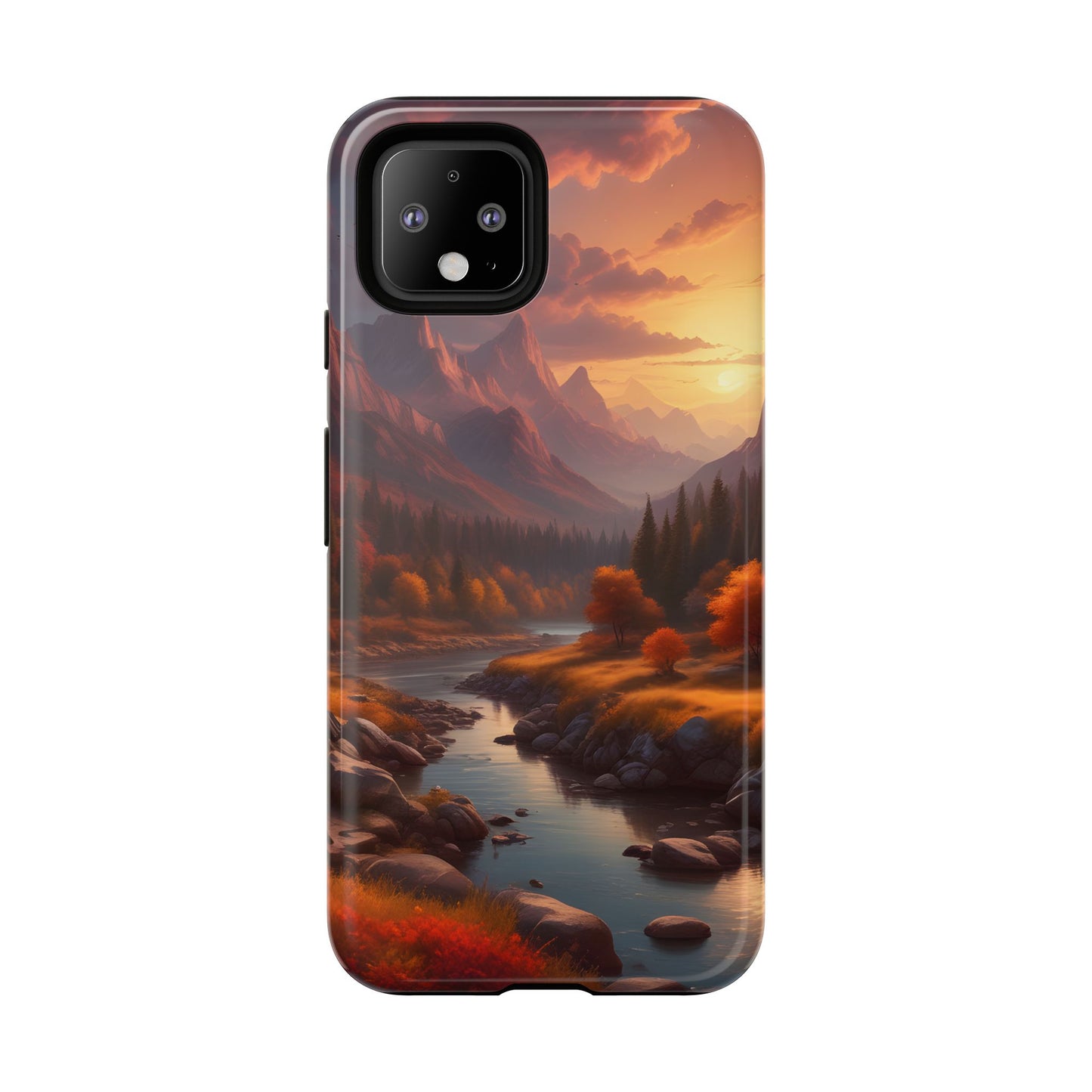 Carcasa para teléfono con diseño de atardecer otoñal en la montaña, regalo para amantes de la naturaleza, funda resistente para teléfono, accesorio para aventuras al aire libre, funda con arte paisajístico.