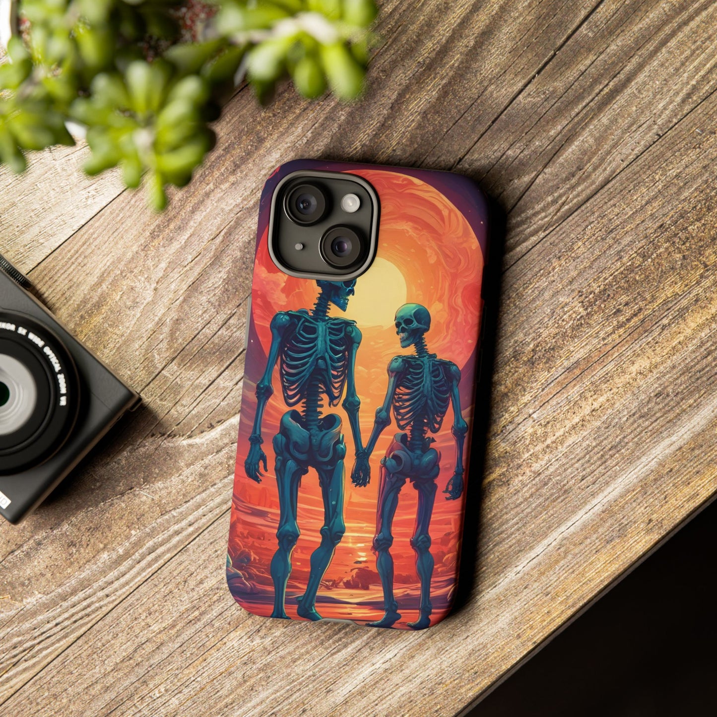 Carcasa de teléfono con esqueletos románticos, funda resistente para teléfono, accesorio de Halloween, regalo único, funda de teléfono para parejas, estética espeluznante.