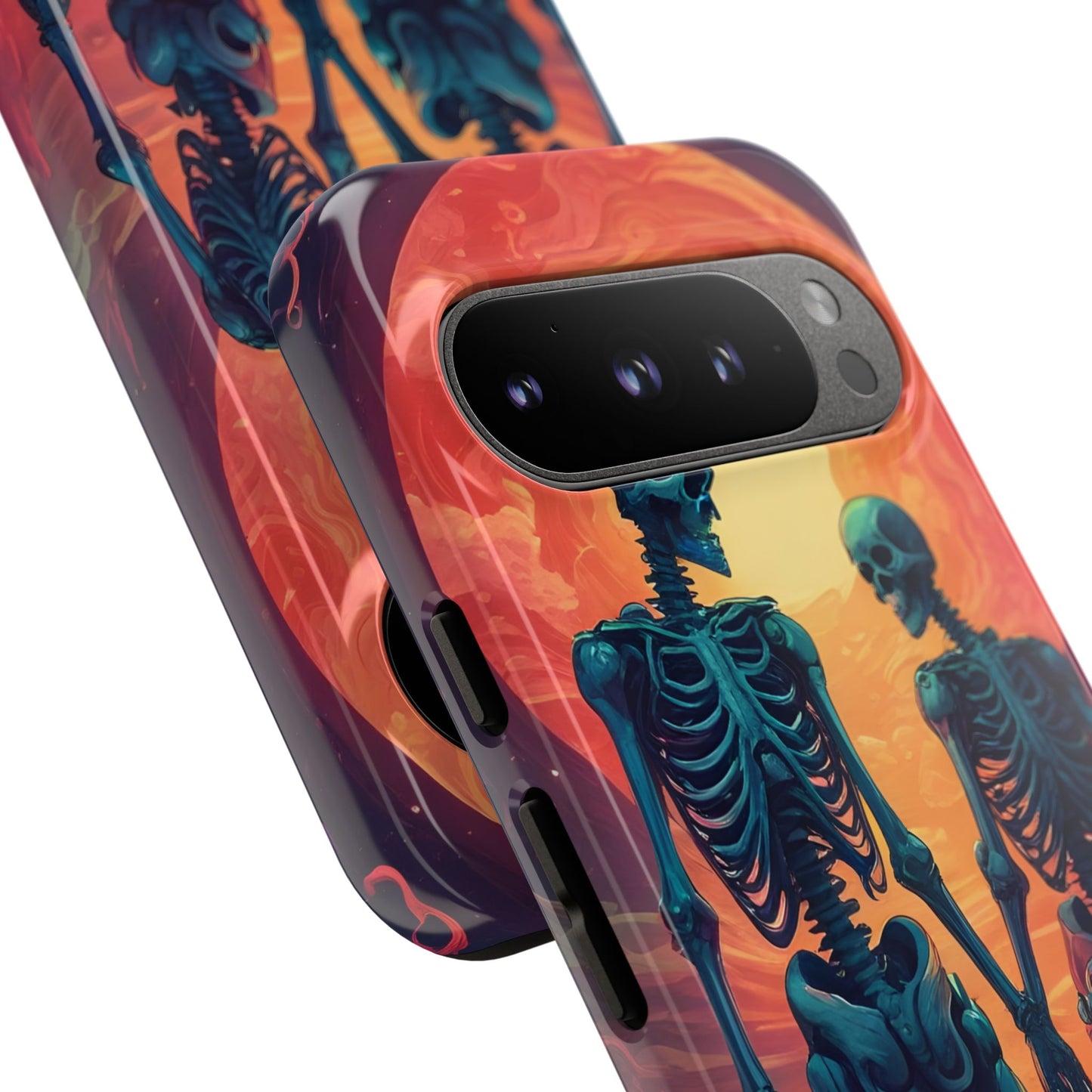 Carcasa de teléfono con esqueletos románticos, funda resistente para teléfono, accesorio de Halloween, regalo único, funda de teléfono para parejas, estética espeluznante.
