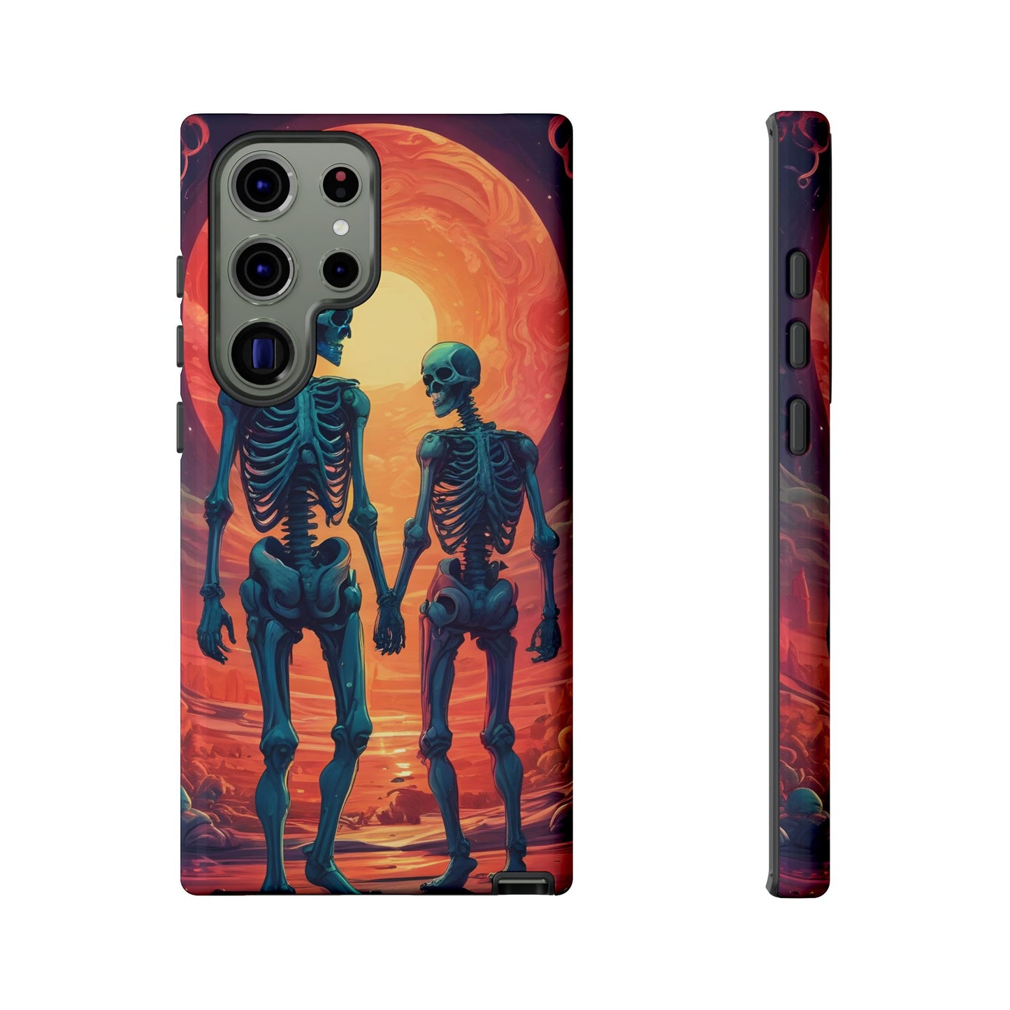Carcasa de teléfono con esqueletos románticos, funda resistente para teléfono, accesorio de Halloween, regalo único, funda de teléfono para parejas, estética espeluznante.
