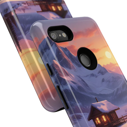 Snowy Mountain Cabin Phone Case, Tough Cases for Nature Lovers, Scenic Phone Cover, Gift for Hikers, Outdoor Adventure Accessory