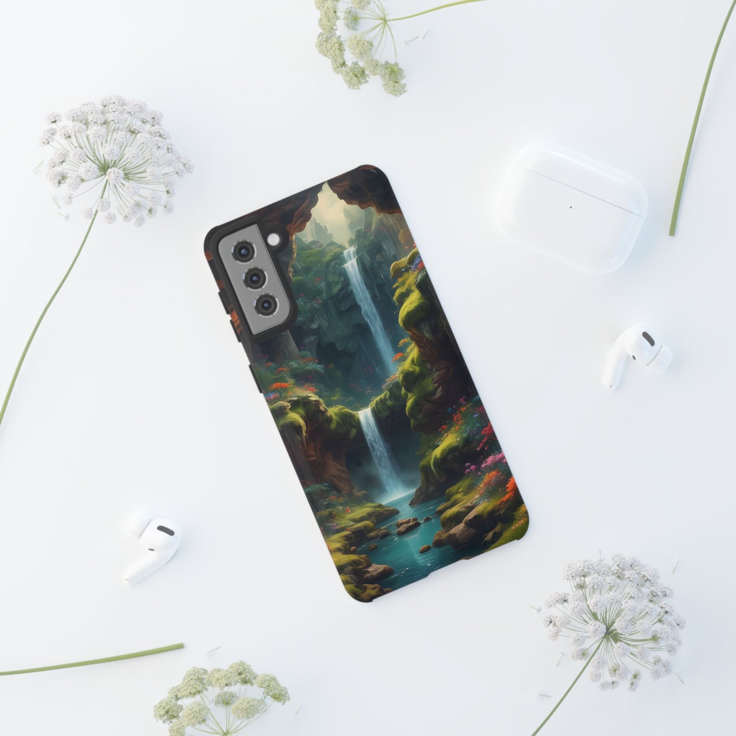 Funda de teléfono con diseño de cascada - Fundas resistentes, diseño de cascada, funda estética para teléfono, regalo para amantes de la naturaleza, protector de teléfono.