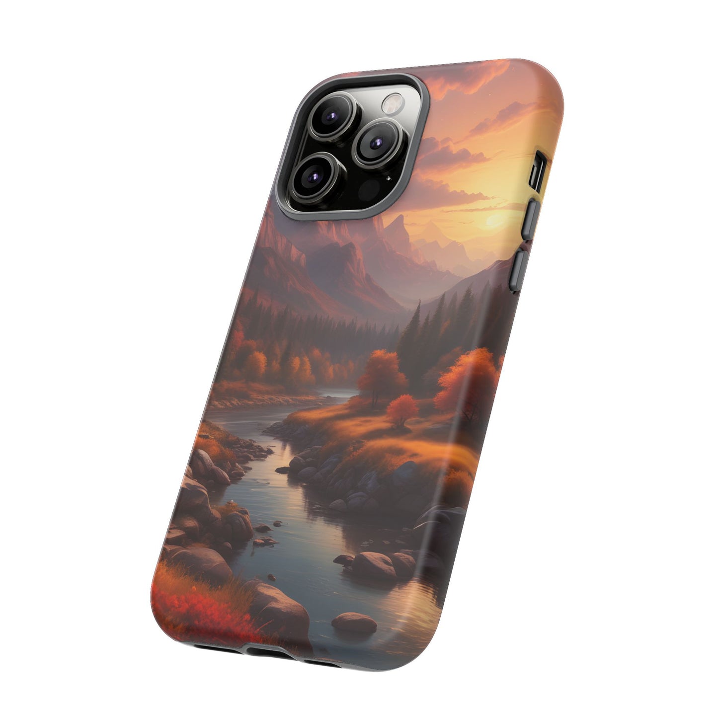 Carcasa para teléfono con diseño de atardecer otoñal en la montaña, regalo para amantes de la naturaleza, funda resistente para teléfono, accesorio para aventuras al aire libre, funda con arte paisajístico.