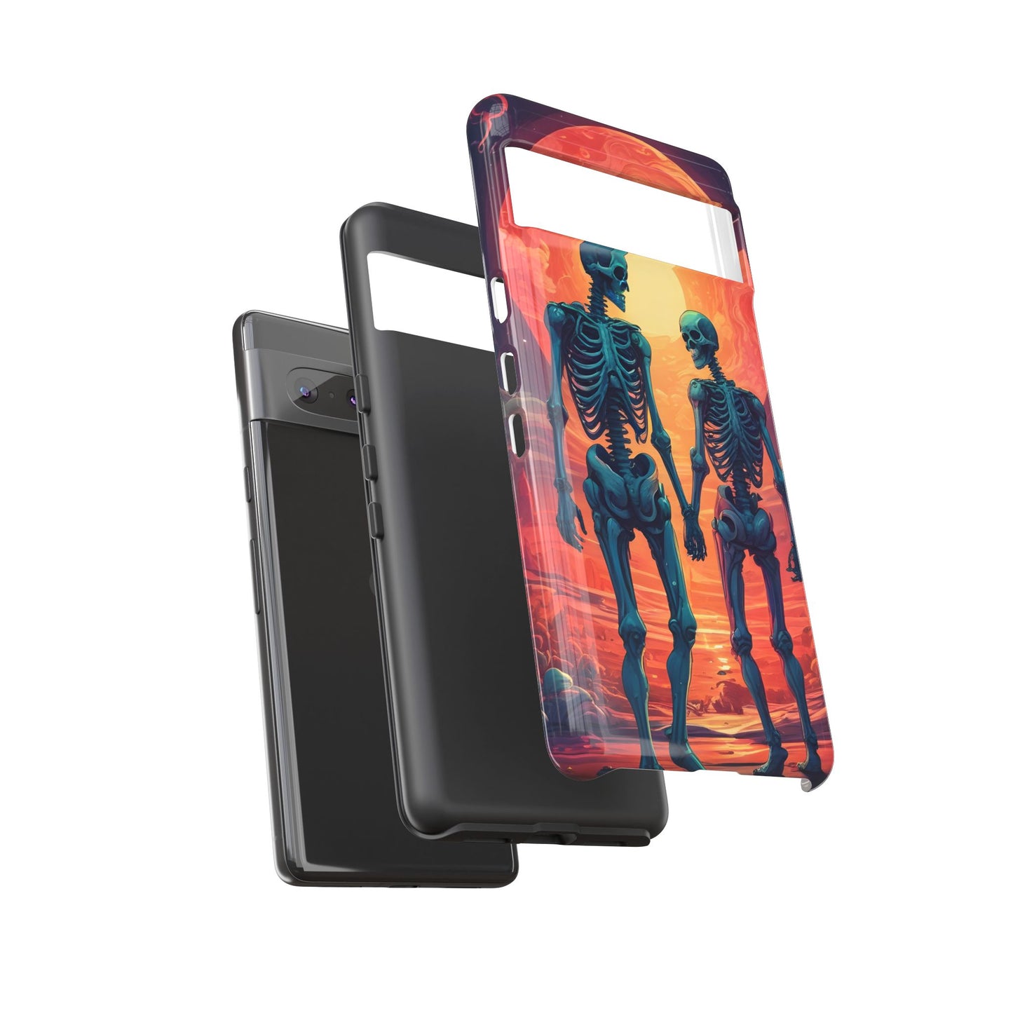 Carcasa de teléfono con esqueletos románticos, funda resistente para teléfono, accesorio de Halloween, regalo único, funda de teléfono para parejas, estética espeluznante.