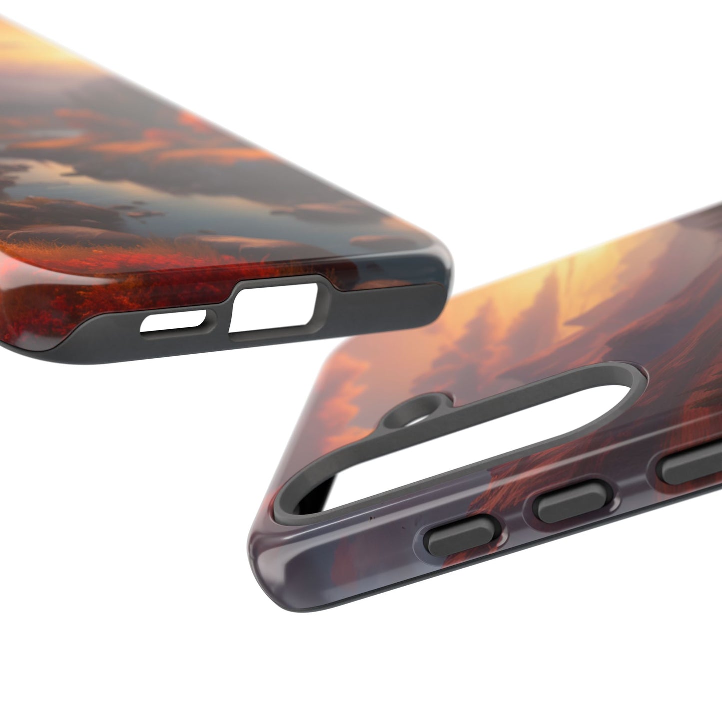 Carcasa para teléfono con diseño de atardecer otoñal en la montaña, regalo para amantes de la naturaleza, funda resistente para teléfono, accesorio para aventuras al aire libre, funda con arte paisajístico.