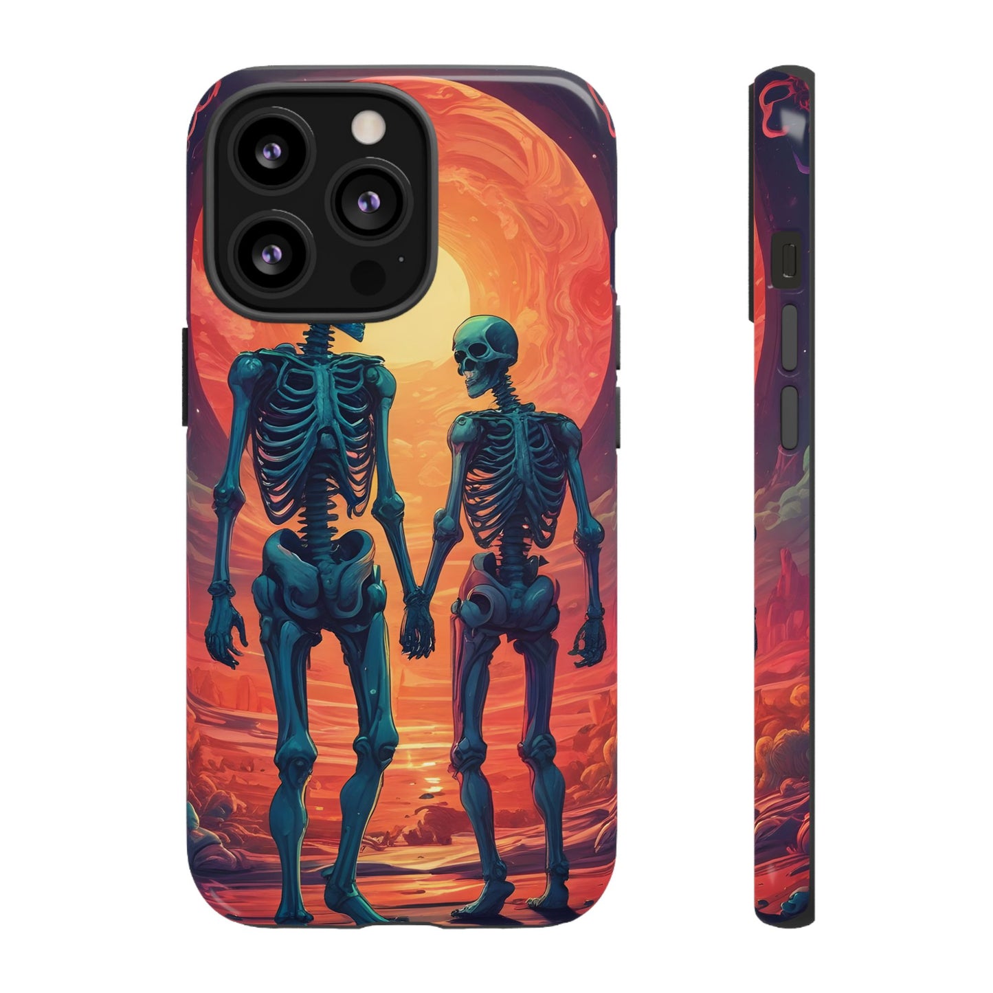 Carcasa de teléfono con esqueletos románticos, funda resistente para teléfono, accesorio de Halloween, regalo único, funda de teléfono para parejas, estética espeluznante.