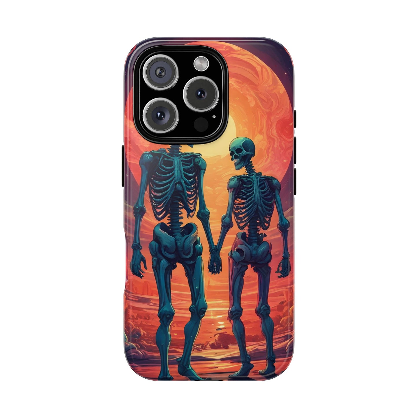 Carcasa de teléfono con esqueletos románticos, funda resistente para teléfono, accesorio de Halloween, regalo único, funda de teléfono para parejas, estética espeluznante.