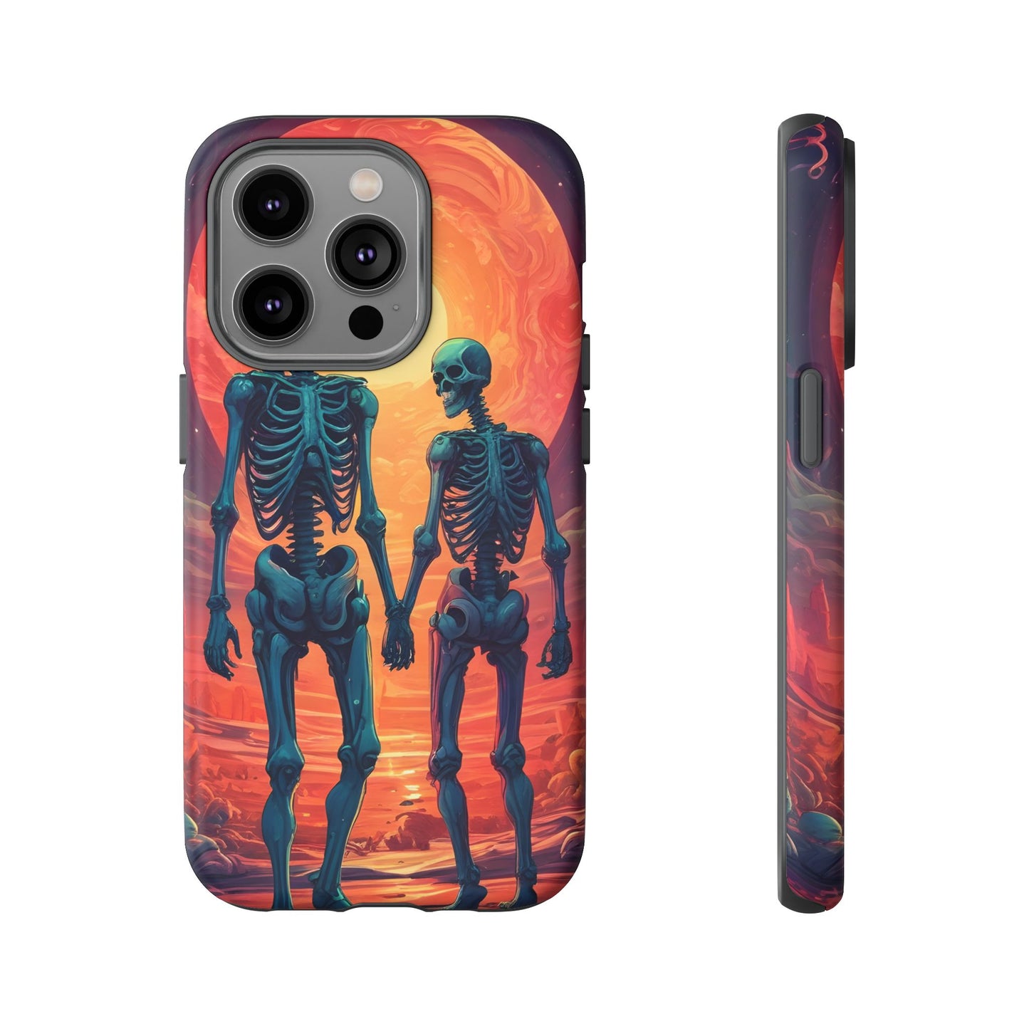 Carcasa de teléfono con esqueletos románticos, funda resistente para teléfono, accesorio de Halloween, regalo único, funda de teléfono para parejas, estética espeluznante.