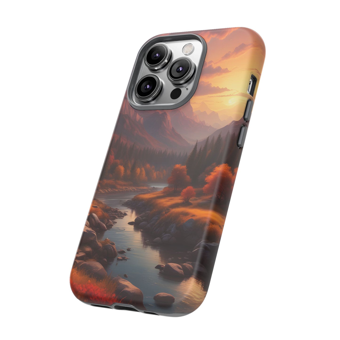 Carcasa para teléfono con diseño de atardecer otoñal en la montaña, regalo para amantes de la naturaleza, funda resistente para teléfono, accesorio para aventuras al aire libre, funda con arte paisajístico.