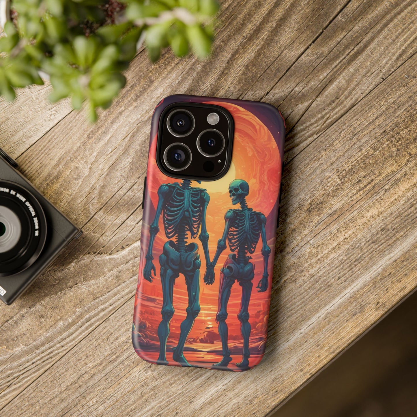 Carcasa de teléfono con esqueletos románticos, funda resistente para teléfono, accesorio de Halloween, regalo único, funda de teléfono para parejas, estética espeluznante.