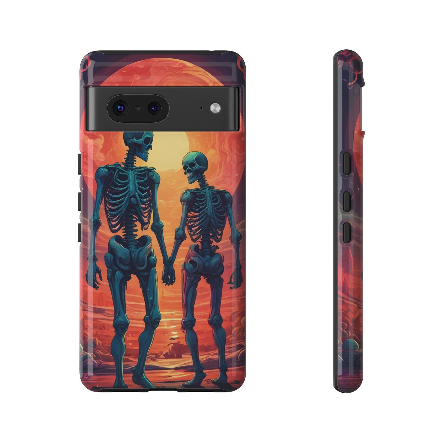 Carcasa de teléfono con esqueletos románticos, funda resistente para teléfono, accesorio de Halloween, regalo único, funda de teléfono para parejas, estética espeluznante.