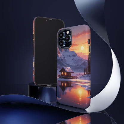 Snowy Mountain Cabin Phone Case, Tough Cases for Nature Lovers, Scenic Phone Cover, Gift for Hikers, Outdoor Adventure Accessory