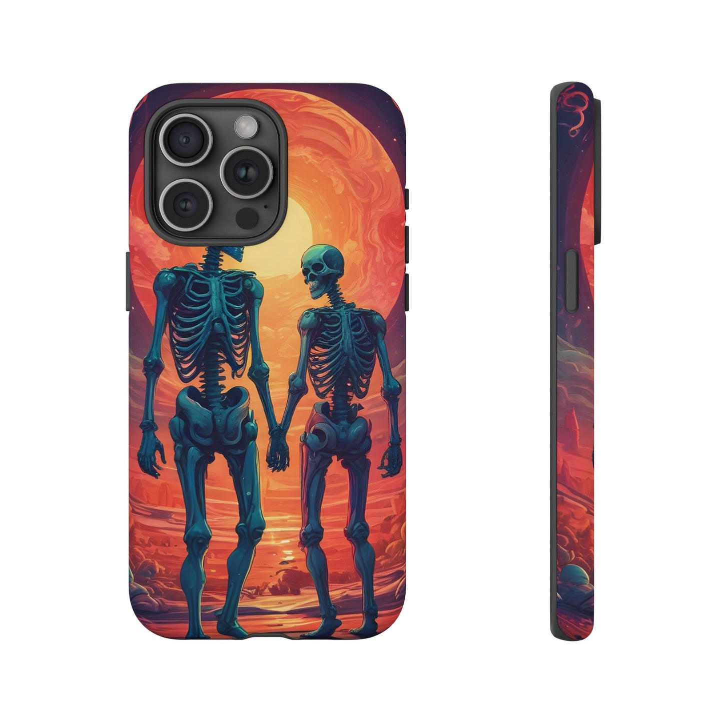 Carcasa de teléfono con esqueletos románticos, funda resistente para teléfono, accesorio de Halloween, regalo único, funda de teléfono para parejas, estética espeluznante.