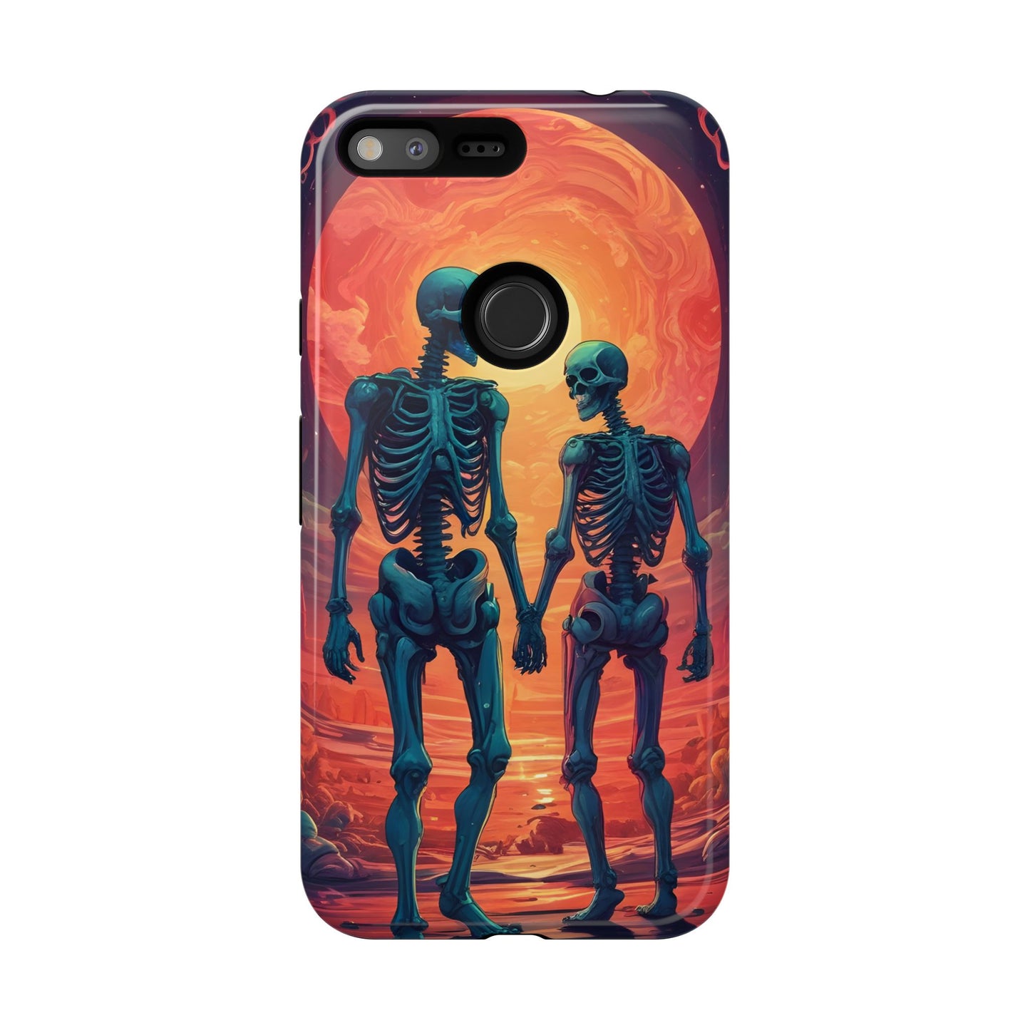 Carcasa de teléfono con esqueletos románticos, funda resistente para teléfono, accesorio de Halloween, regalo único, funda de teléfono para parejas, estética espeluznante.
